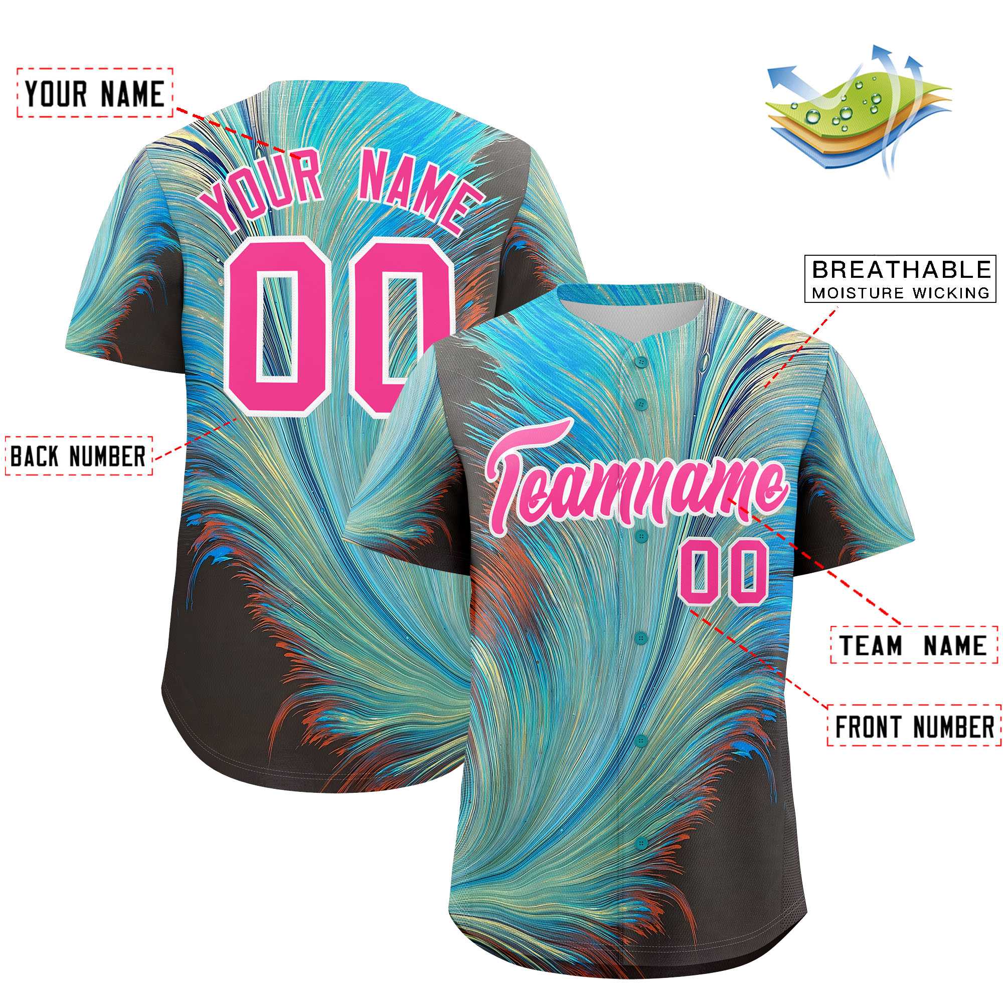 Custom Pink White Fluid Feather Graffiti Pattern Authentic Baseball Jersey