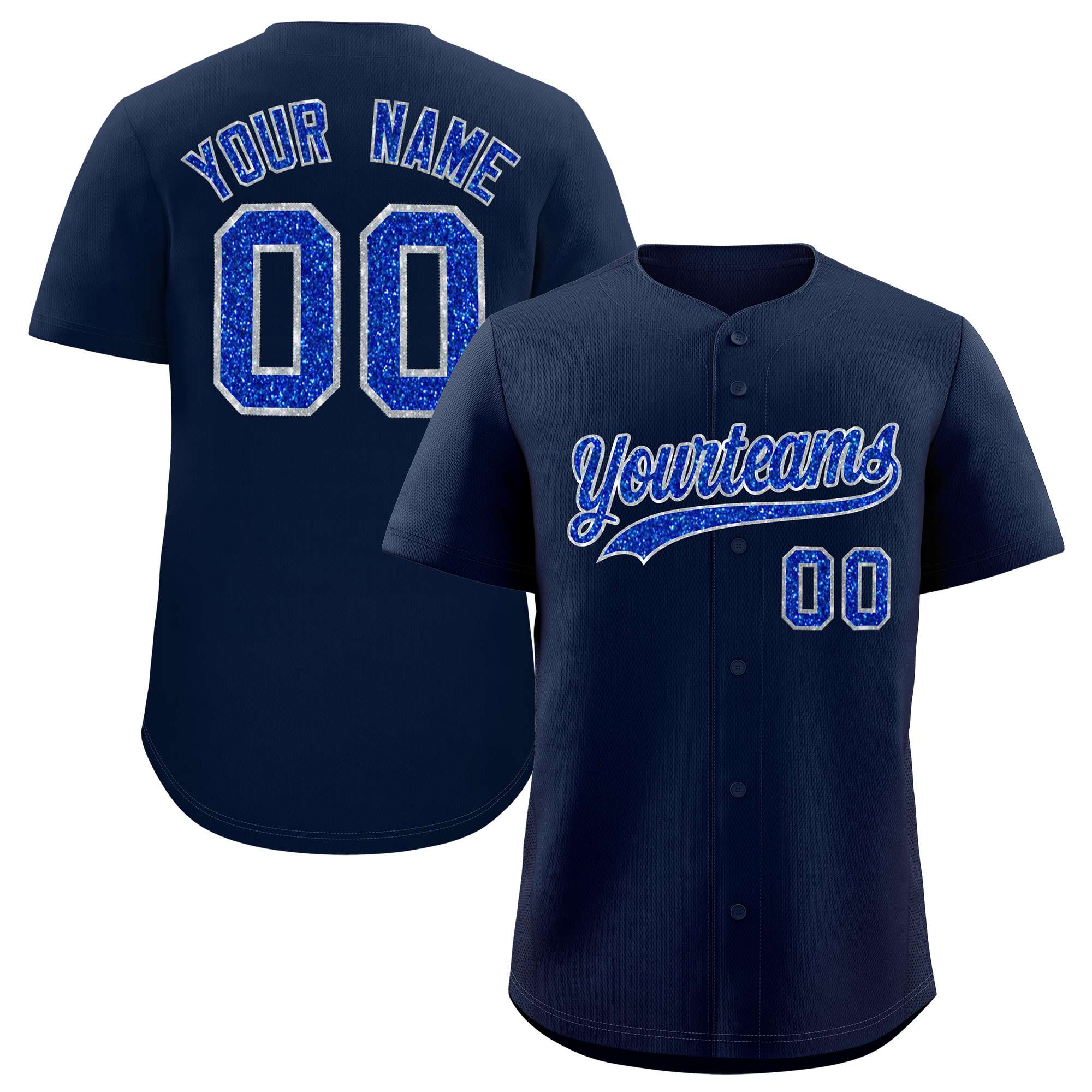 Custom Navy Fine Sparkle Personalized Baseball Sports Uniform