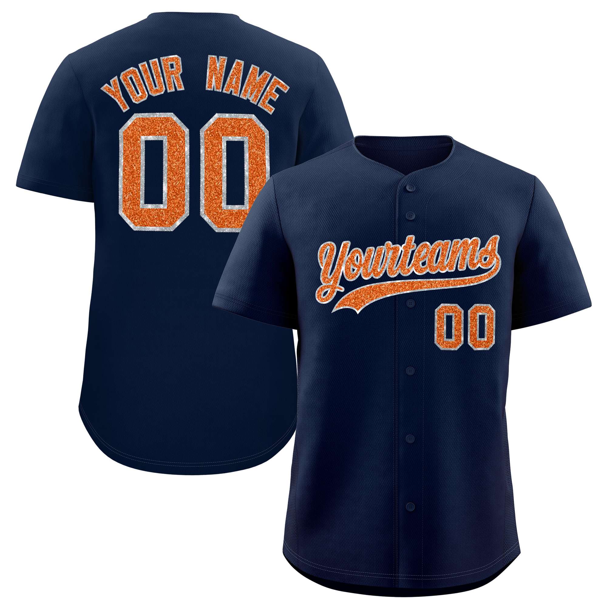 Custom Navy Fine Sparkle Personalized Baseball Sports Uniform