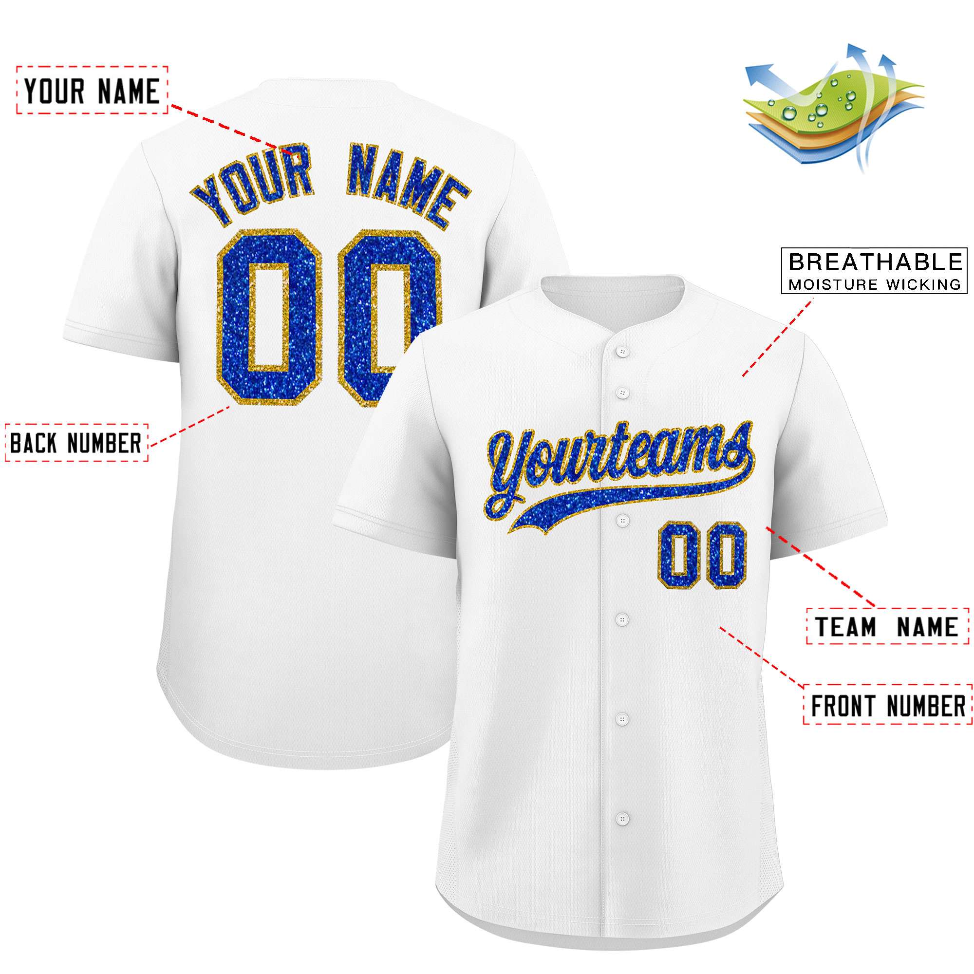 Custom White Fine Sparkle Personalized Baseball Sports Uniform