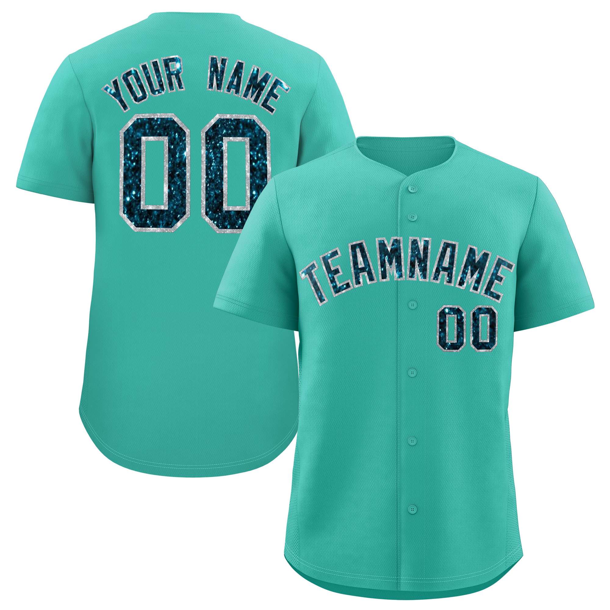 Custom Aqua Fine Sparkle Personalized Baseball Sports Uniform