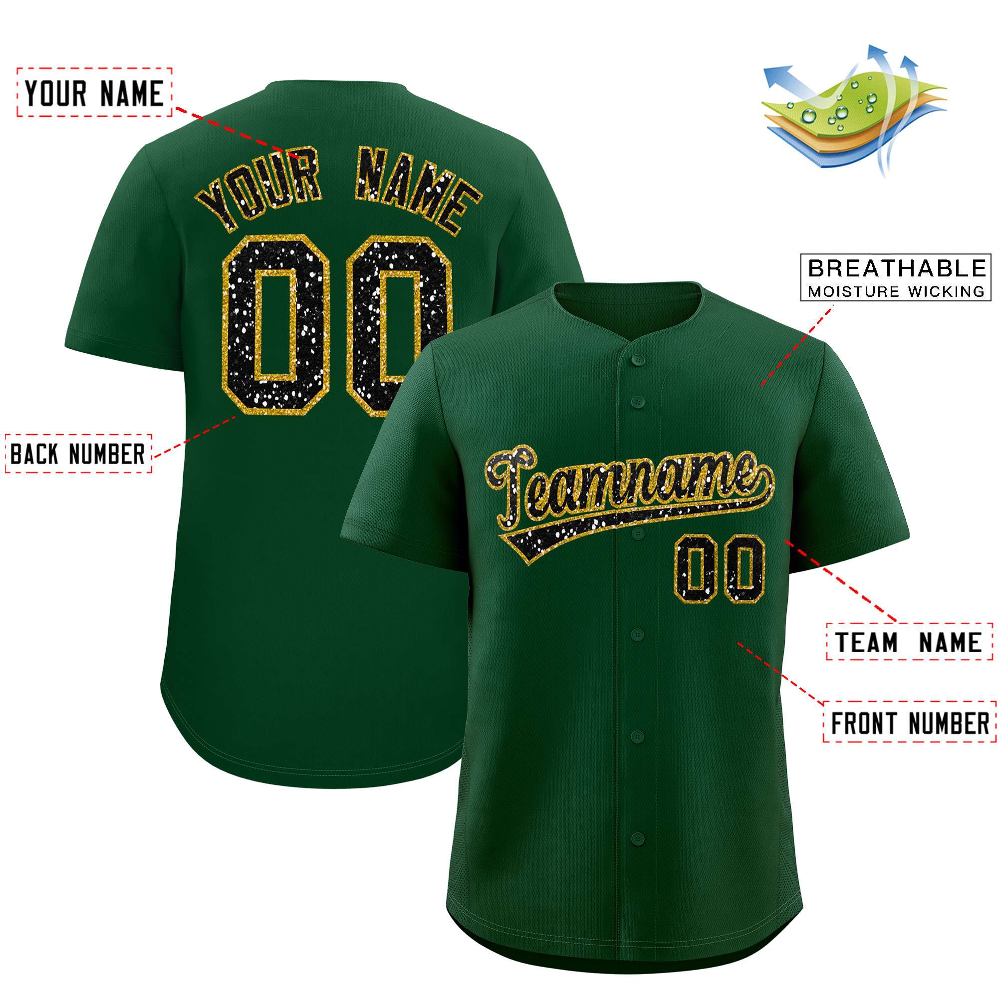 Custom Green Fine Sparkle Personalized Baseball Sports Uniform