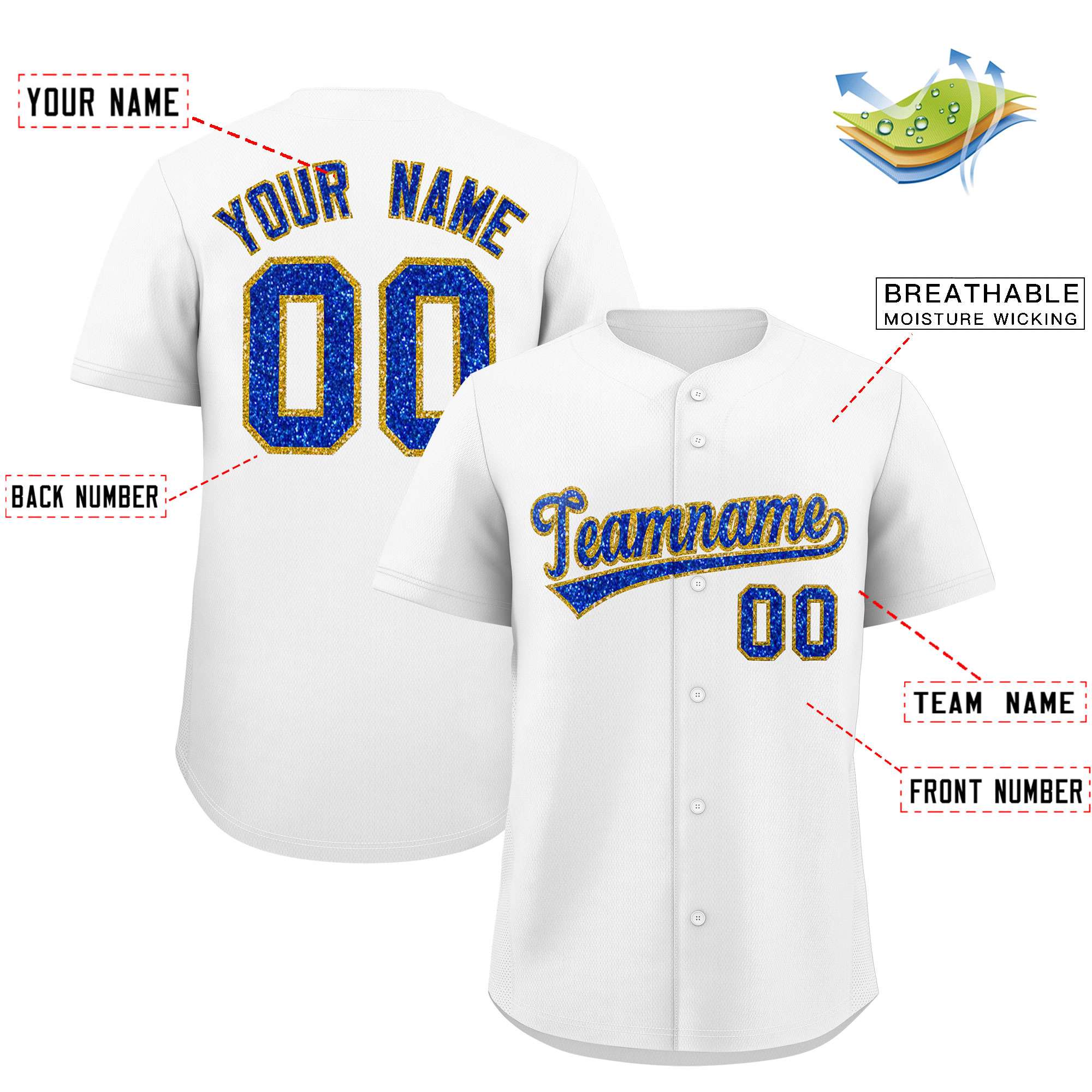 Custom White Fine Sparkle Personalized Baseball Sports Uniform