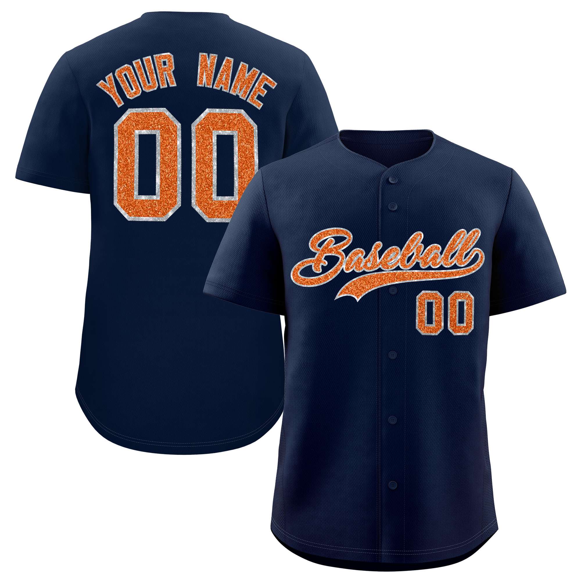 Custom Navy Fine Sparkle Personalized Baseball Sports Uniform