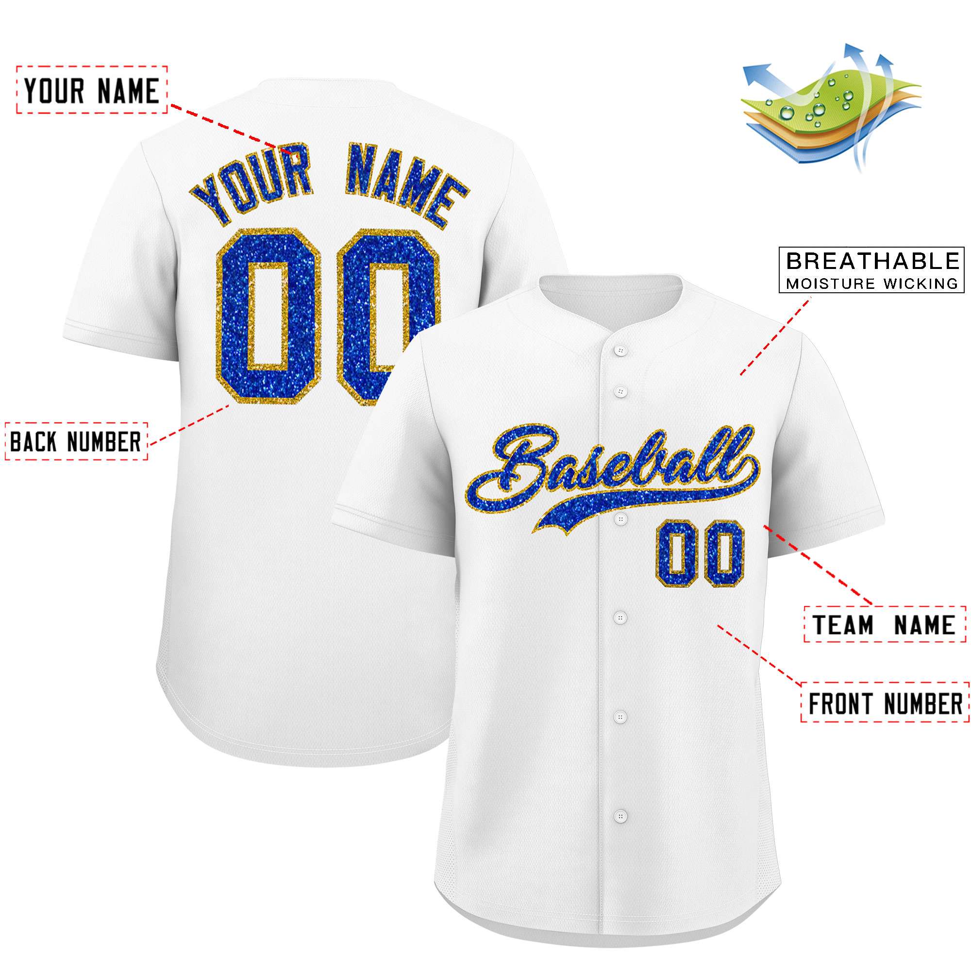 Custom White Fine Sparkle Personalized Baseball Sports Uniform