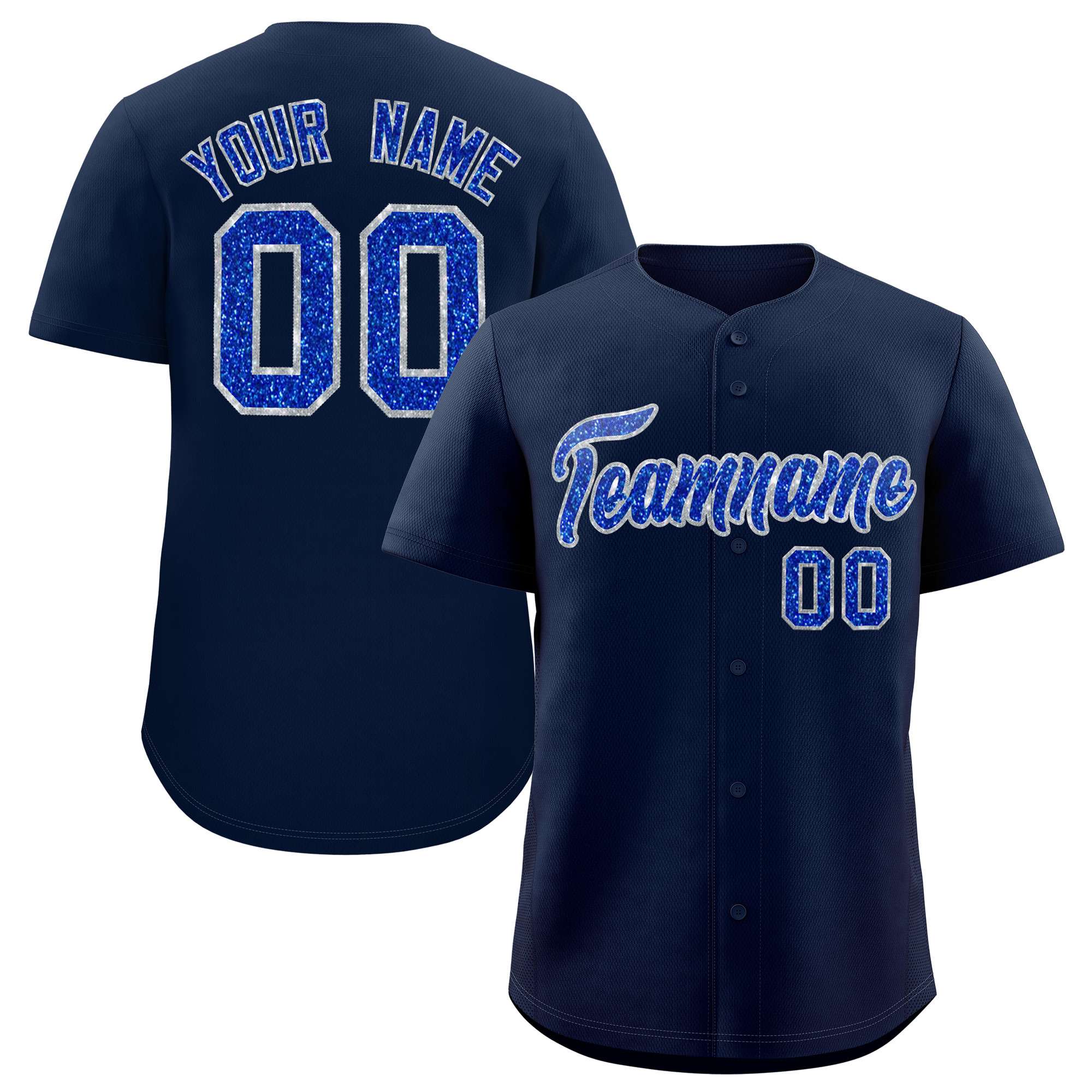 Custom Navy Fine Sparkle Personalized Baseball Sports Uniform