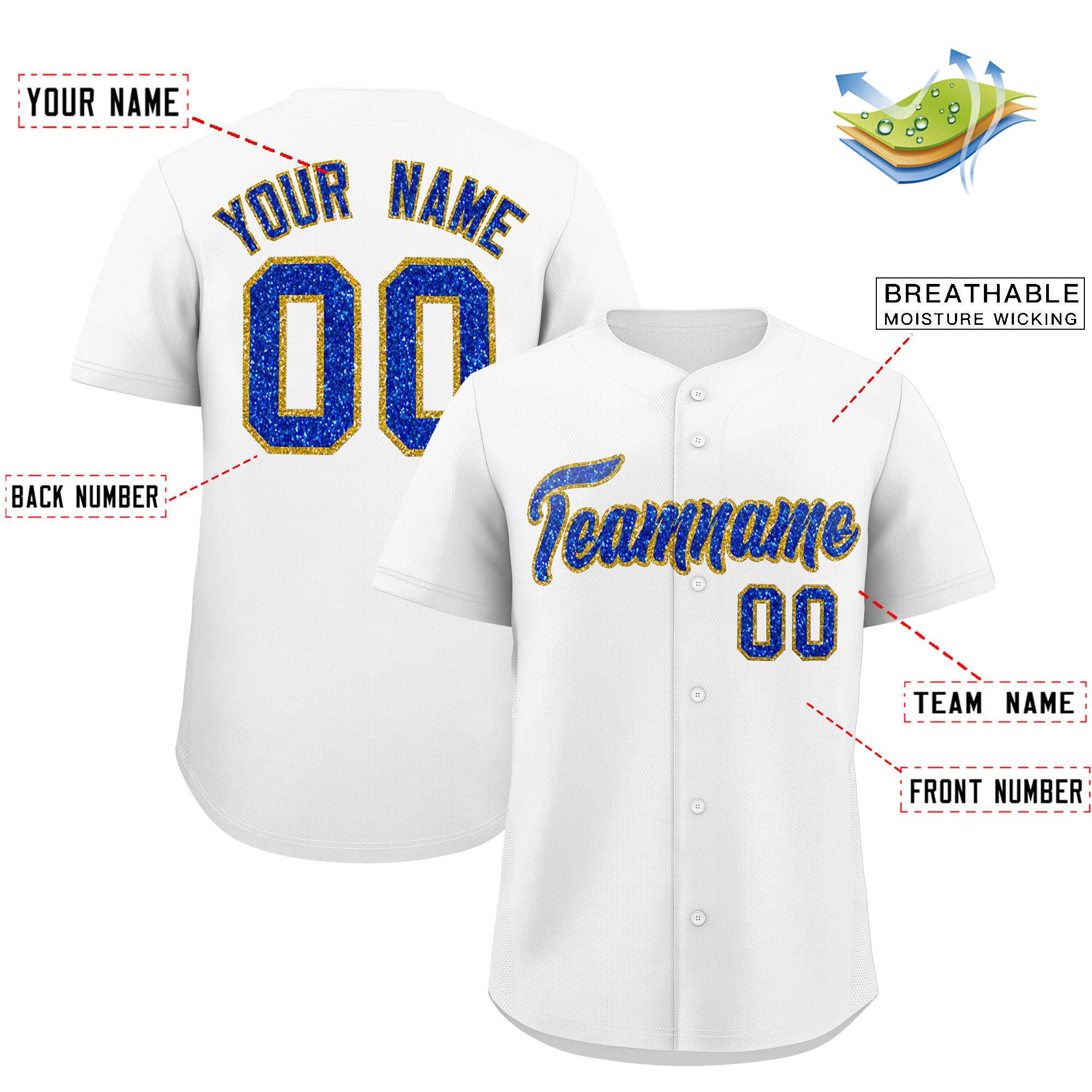 Custom White Fine Sparkle Personalized Baseball Sports Uniform