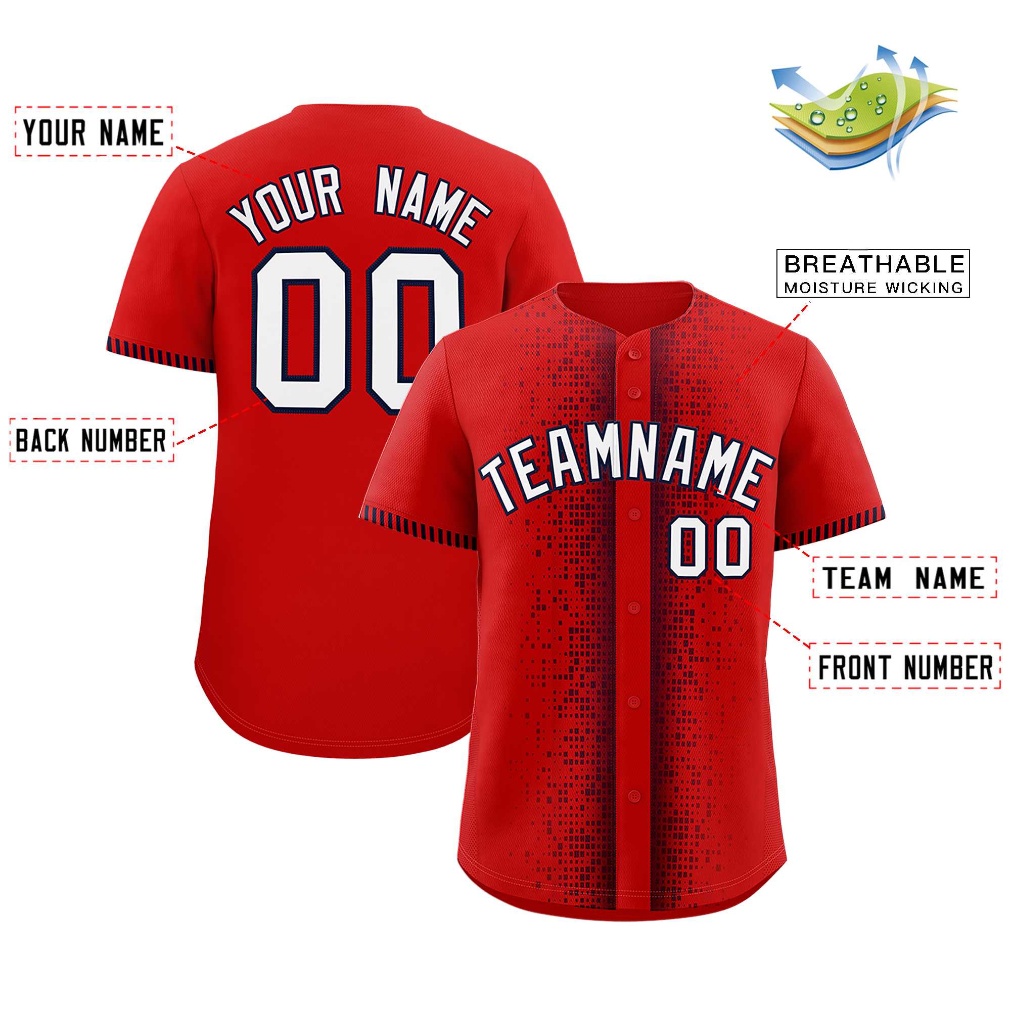 Custom Red Navy Personalized Phonetic Rhythm Authentic Baseball Jersey