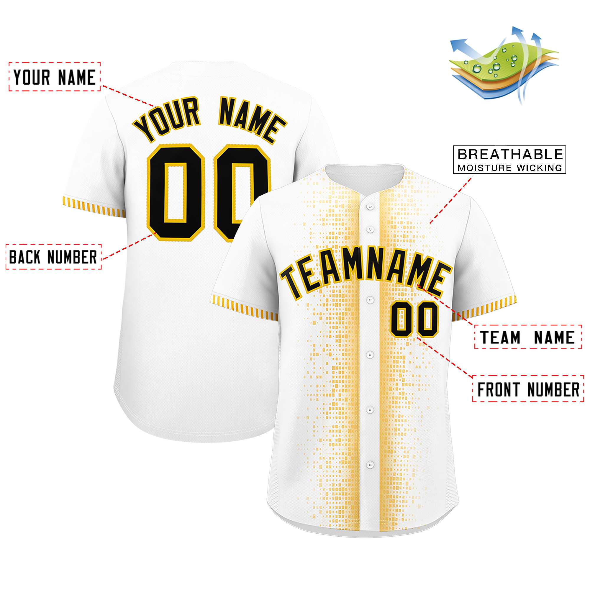 Custom White Gold Personalized Phonetic Rhythm Authentic Baseball Jersey