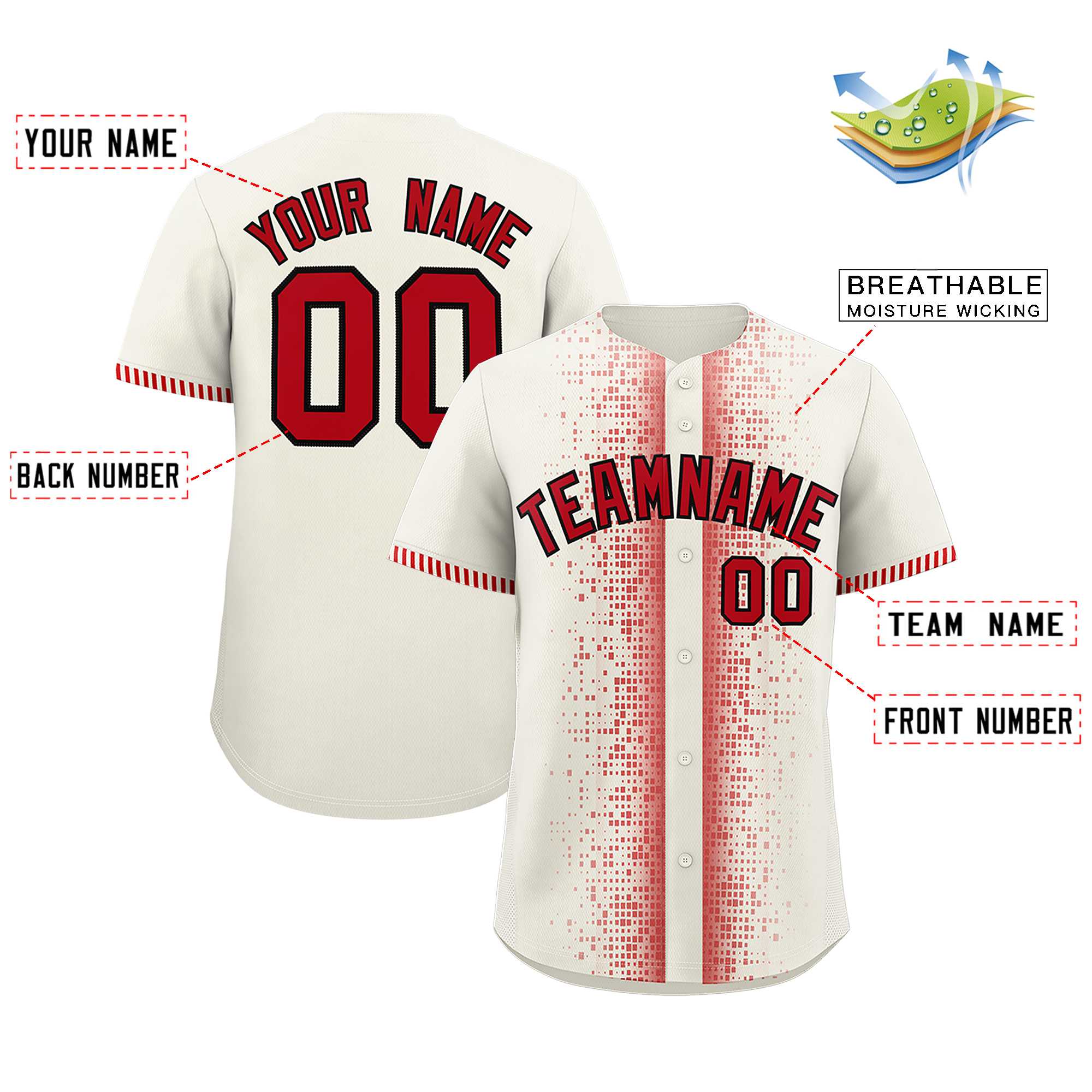 Custom Cream Red Personalized Phonetic Rhythm Authentic Baseball Jersey