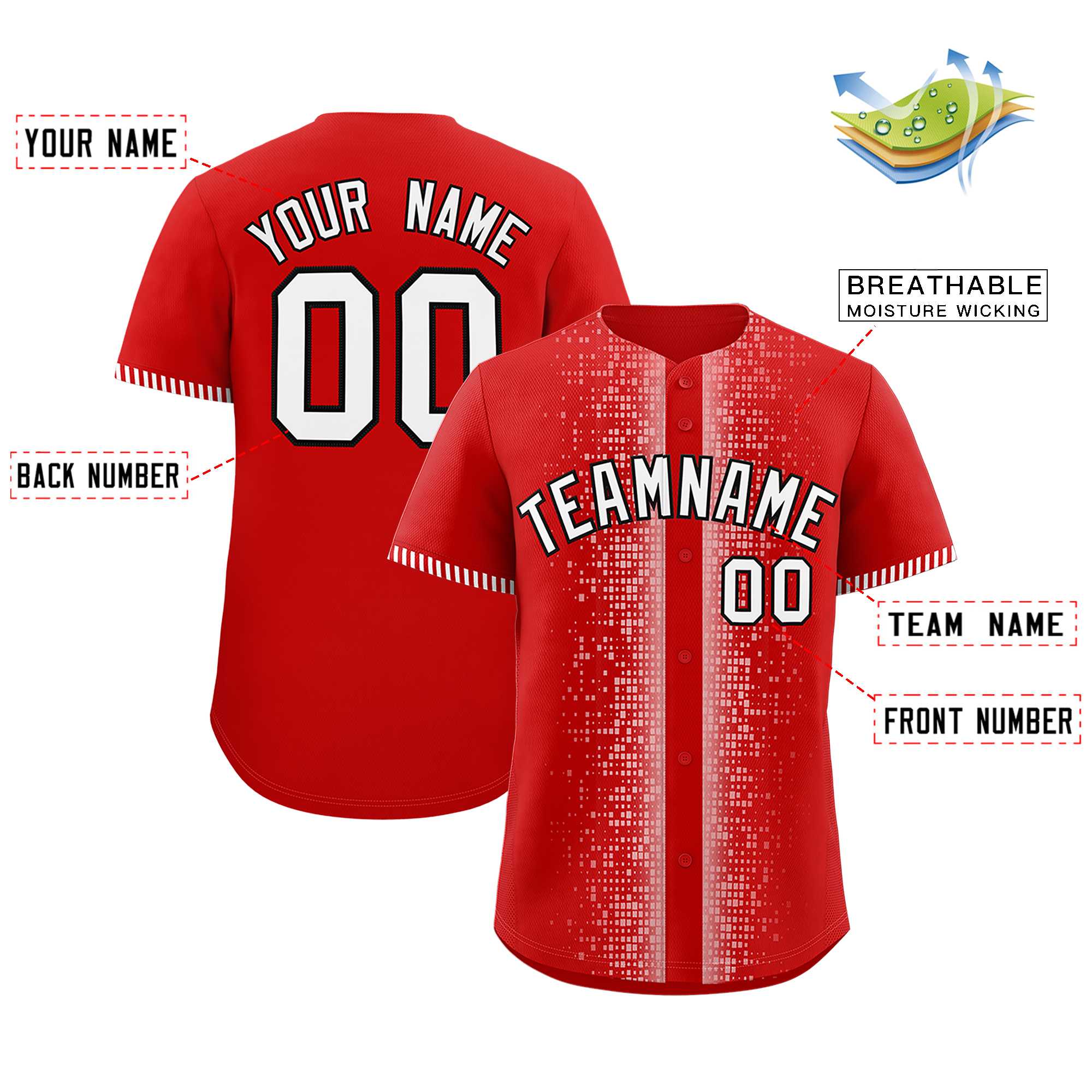 Custom Red White Personalized Phonetic Rhythm Authentic Baseball Jersey