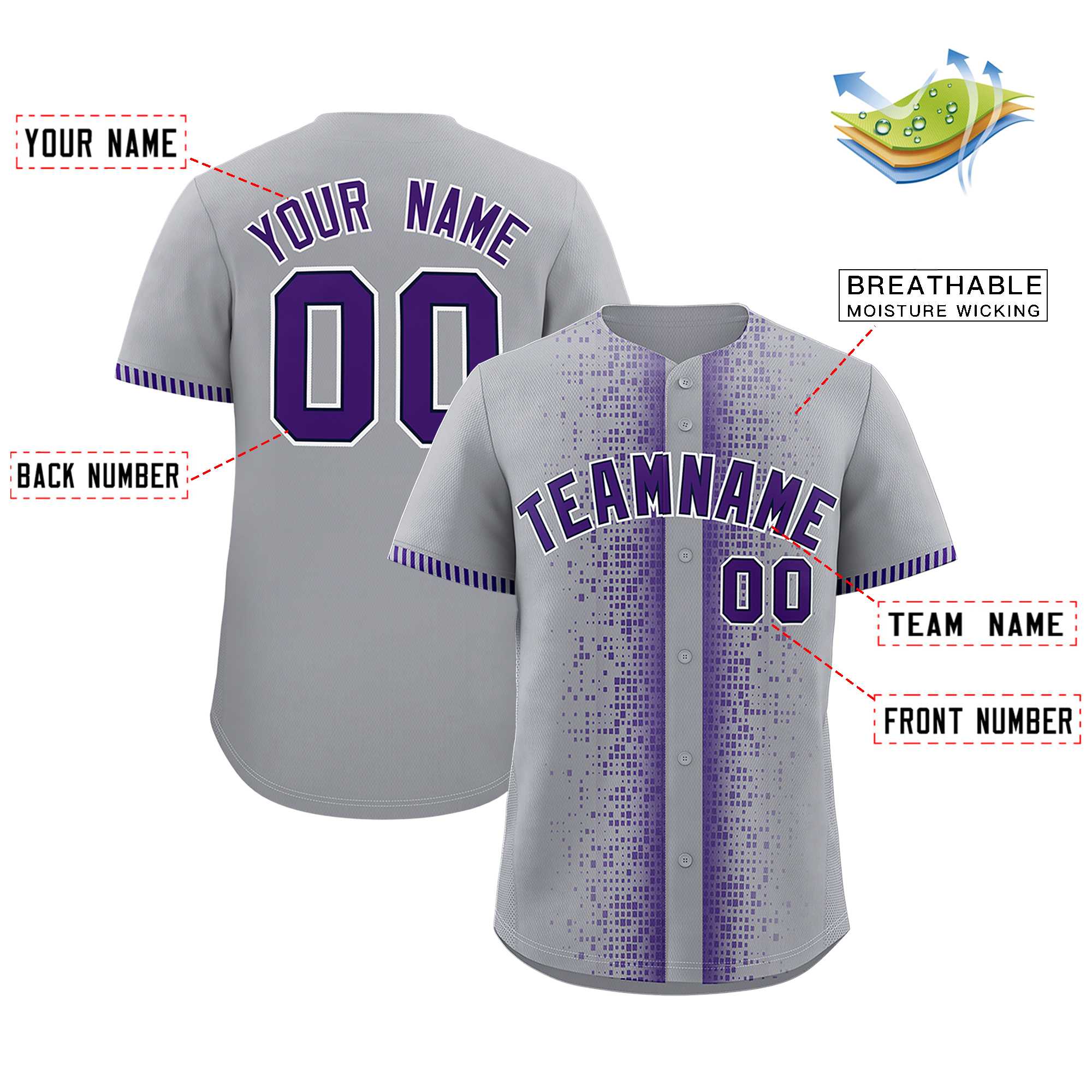 Custom Gray Purple Personalized Phonetic Rhythm Authentic Baseball Jersey