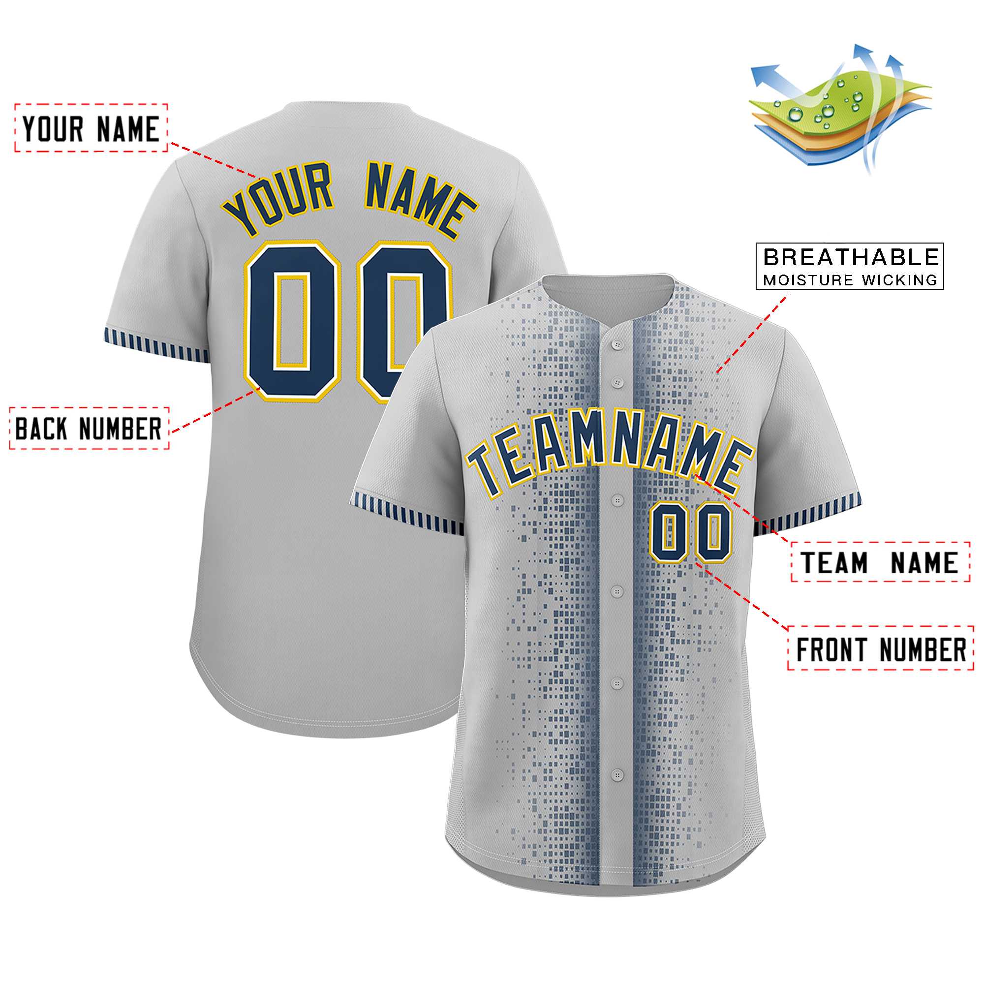 Custom Gray Midnight Blue Personalized Phonetic Rhythm Authentic Baseball Jersey