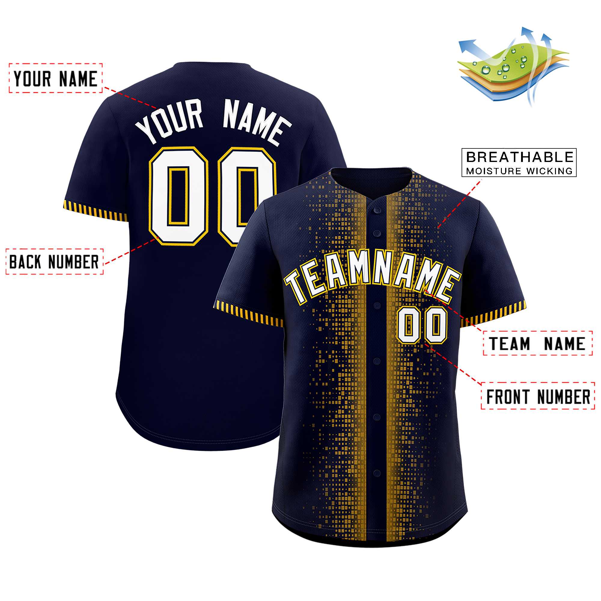 Custom Navy Yellow Personalized Phonetic Rhythm Authentic Baseball Jersey