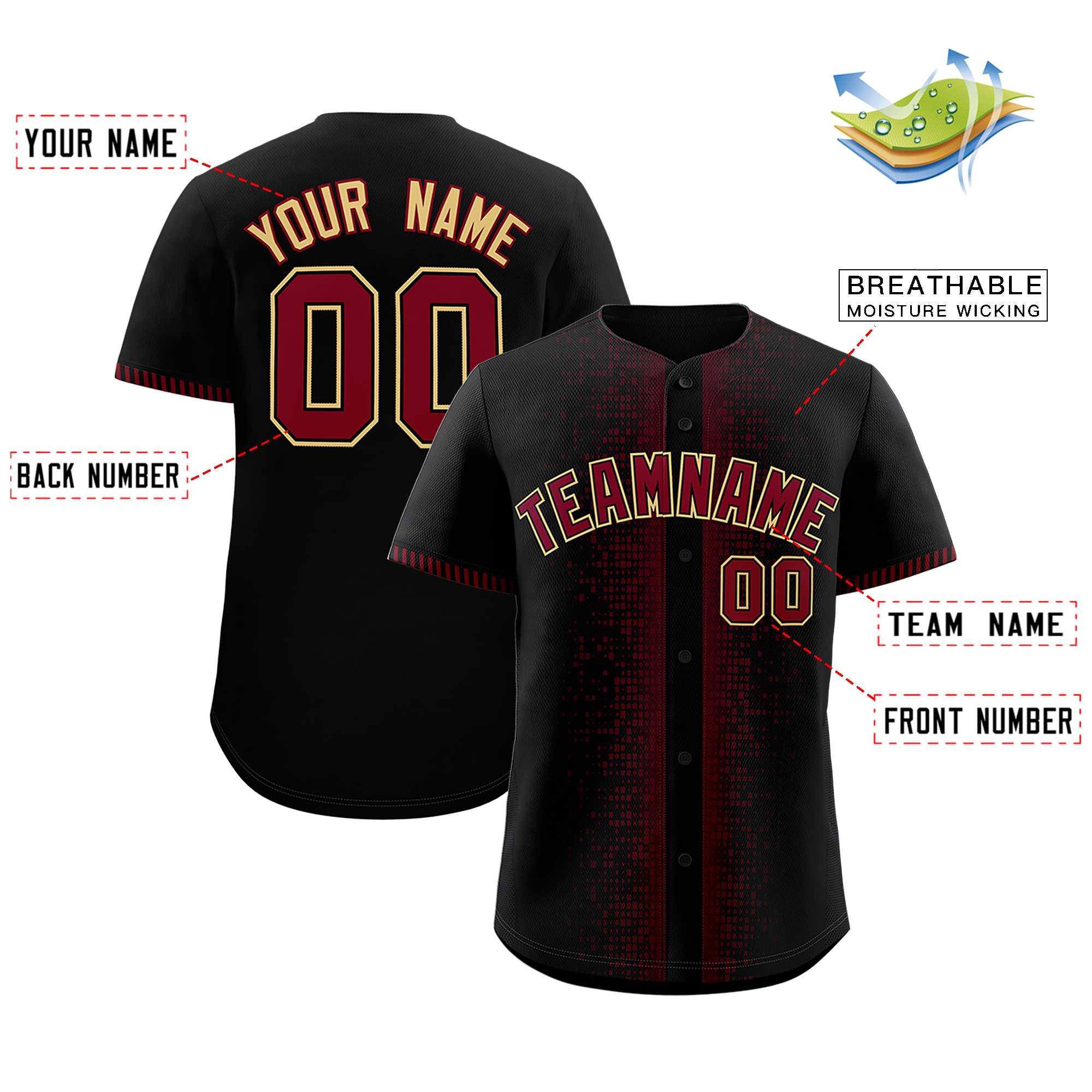 Custom Black Crimson Personalized Phonetic Rhythm Authentic Baseball Jersey