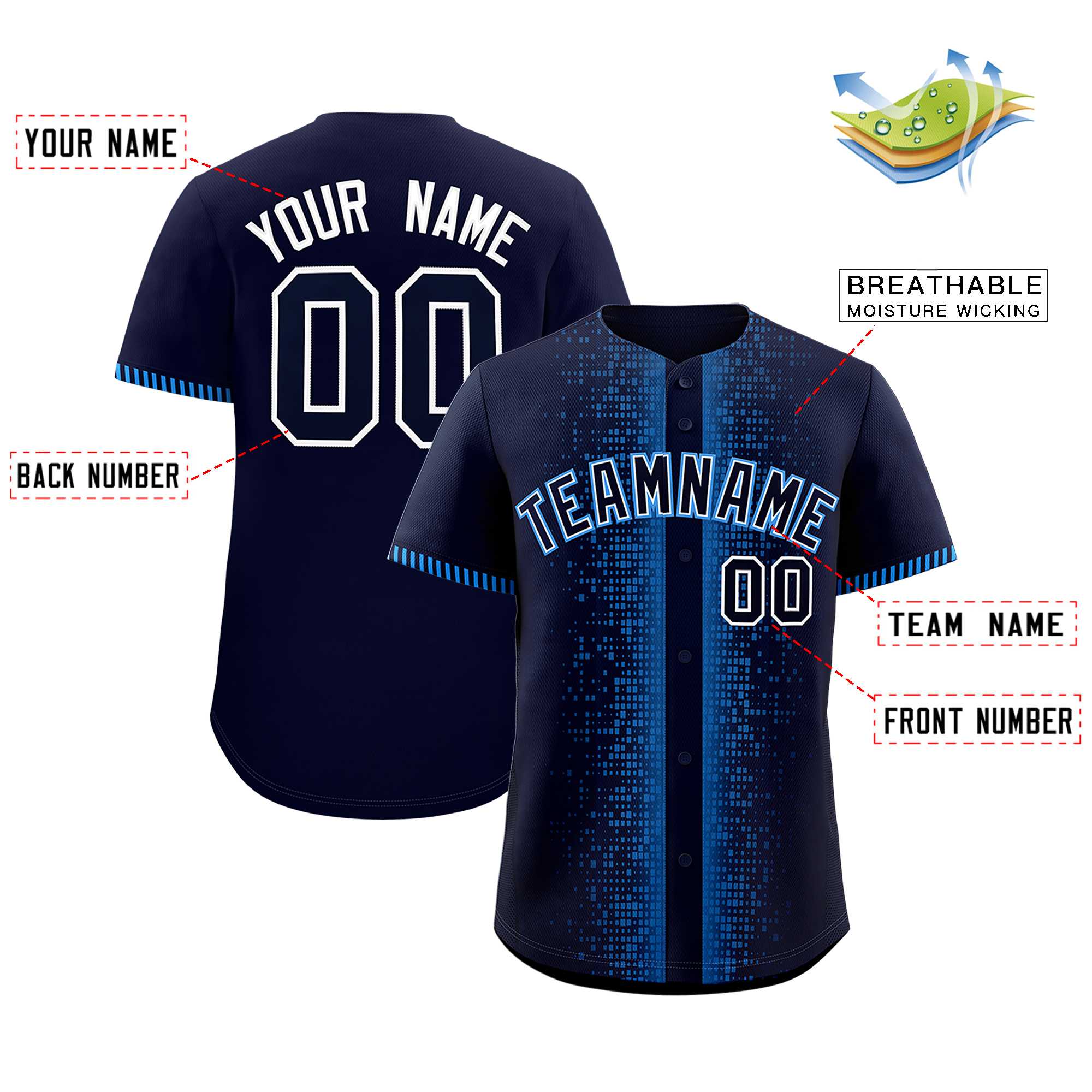 Custom Navy Powder Blue Personalized Phonetic Rhythm Authentic Baseball Jersey