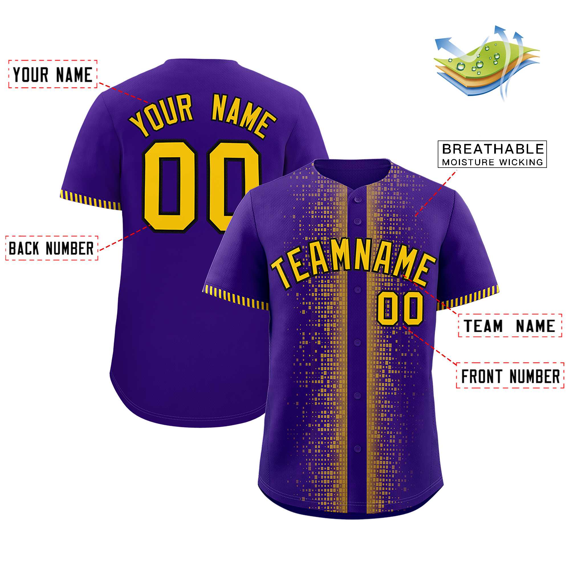 Custom Purple Gold Personalized Phonetic Rhythm Authentic Baseball Jersey