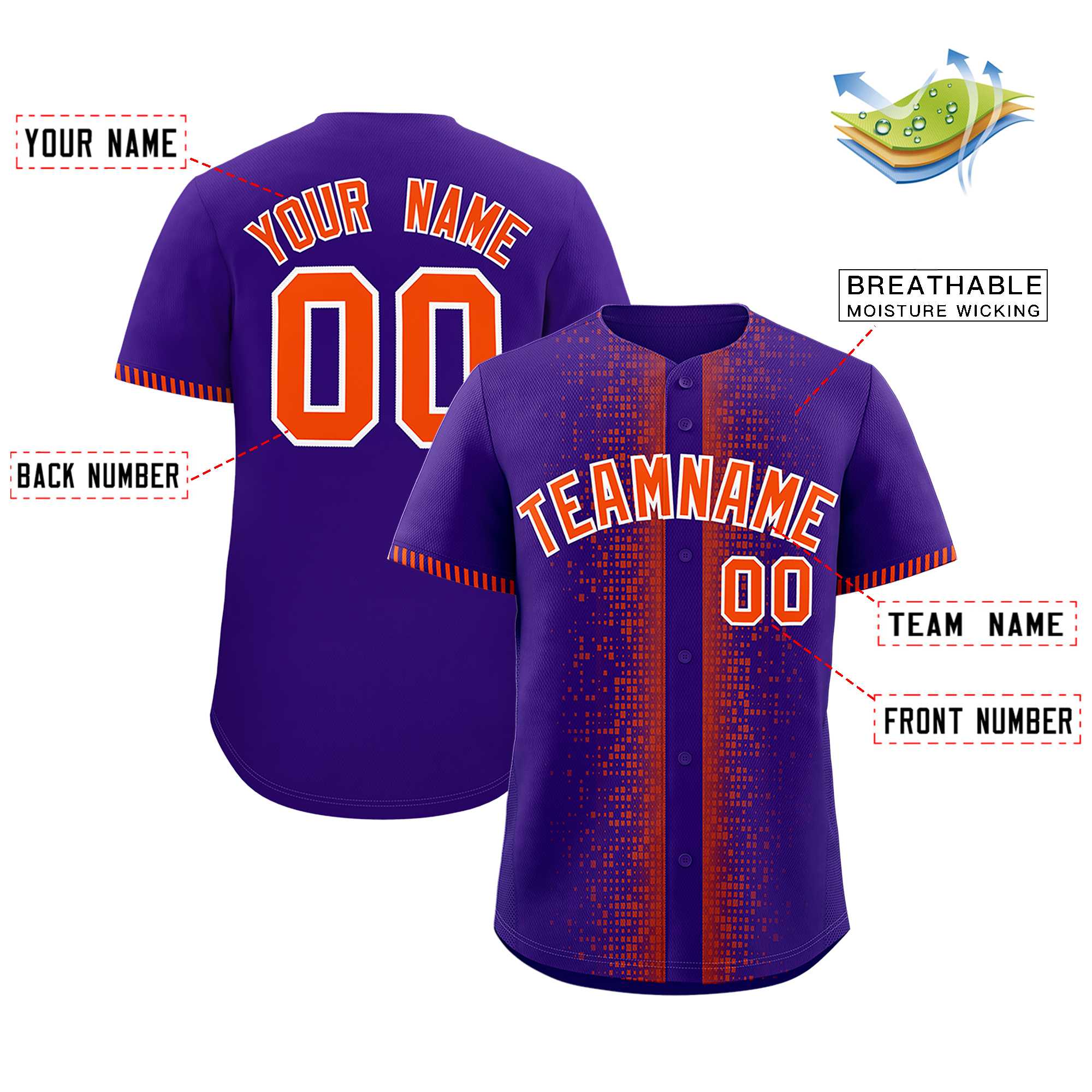 Custom Purple Orange Personalized Phonetic Rhythm Authentic Baseball Jersey