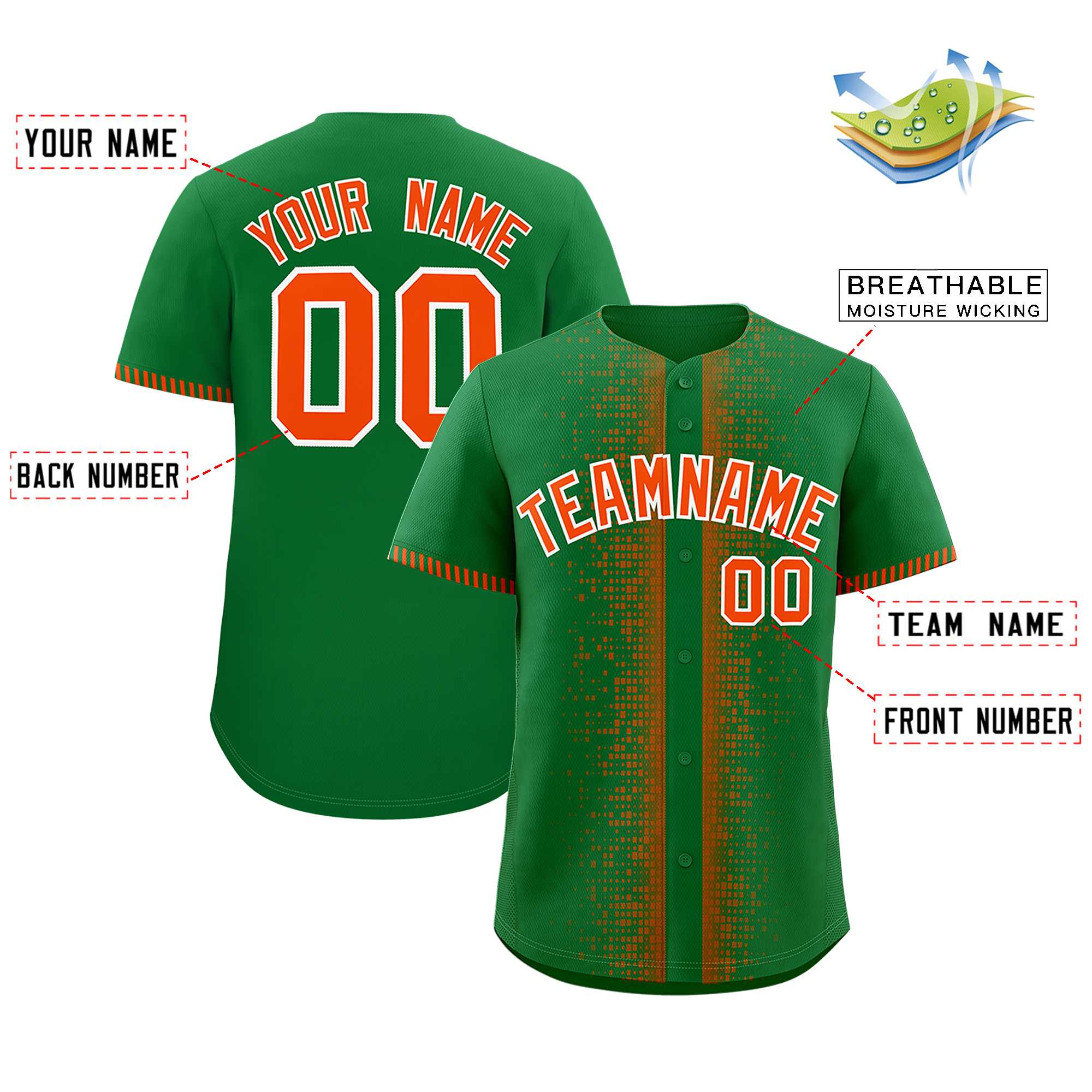 Custom Kelly Green Orange Personalized Phonetic Rhythm Authentic Baseball Jersey