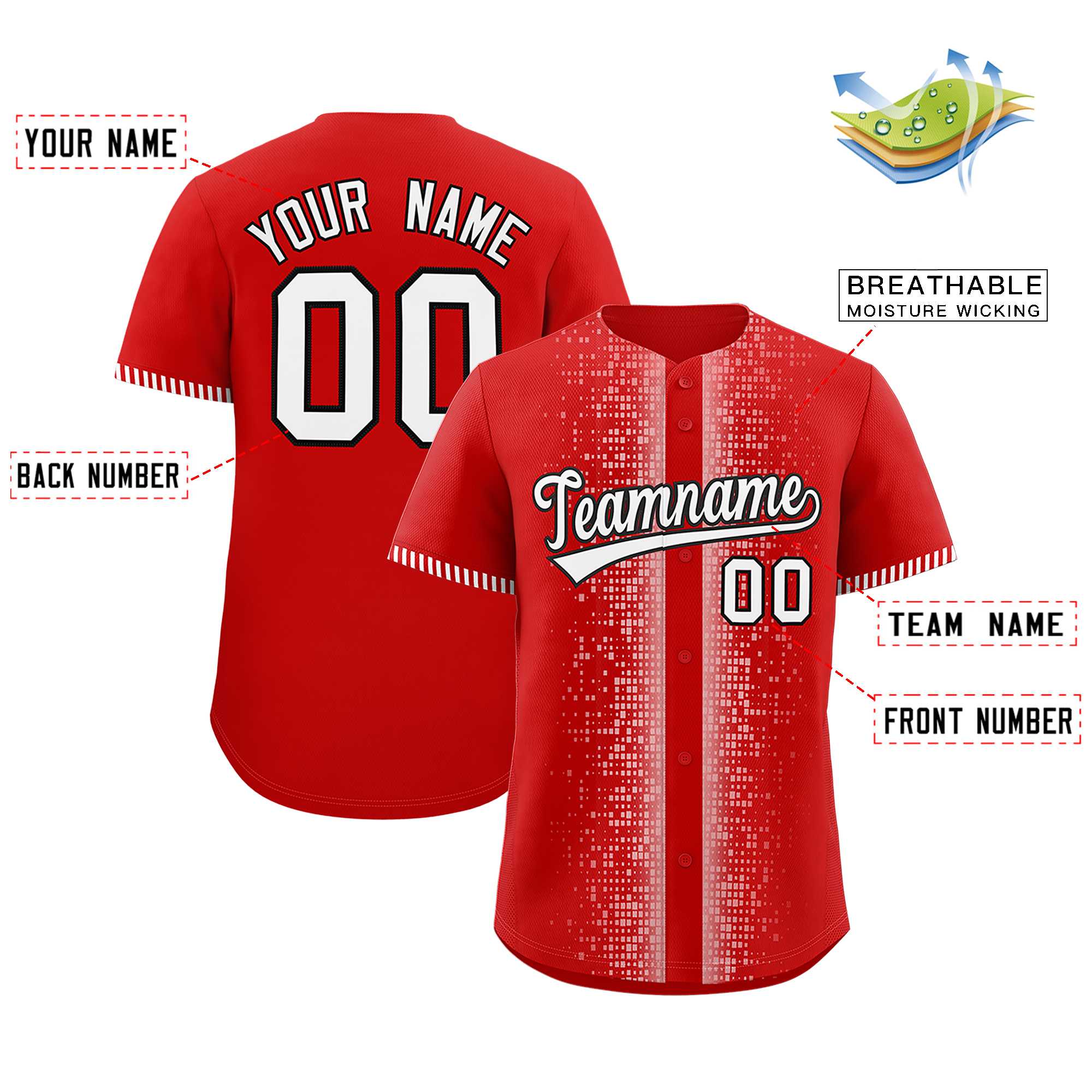 Custom Red White Personalized Phonetic Rhythm Authentic Baseball Jersey