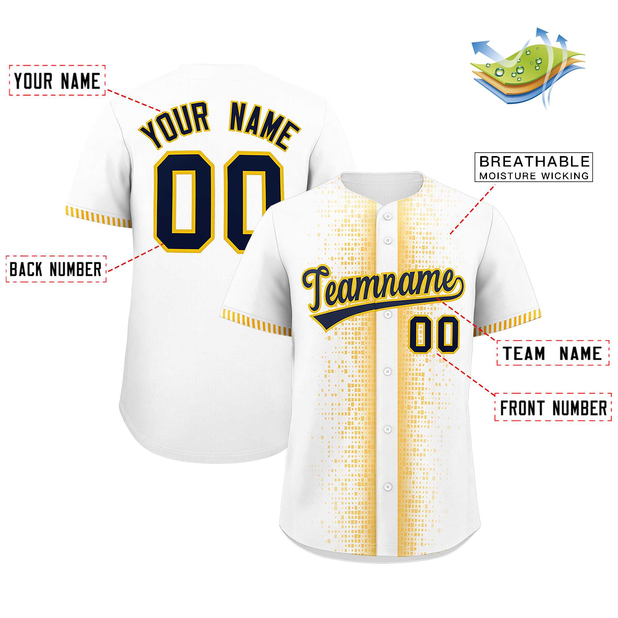 Custom White Gold Personalized Phonetic Rhythm Authentic Baseball Jersey