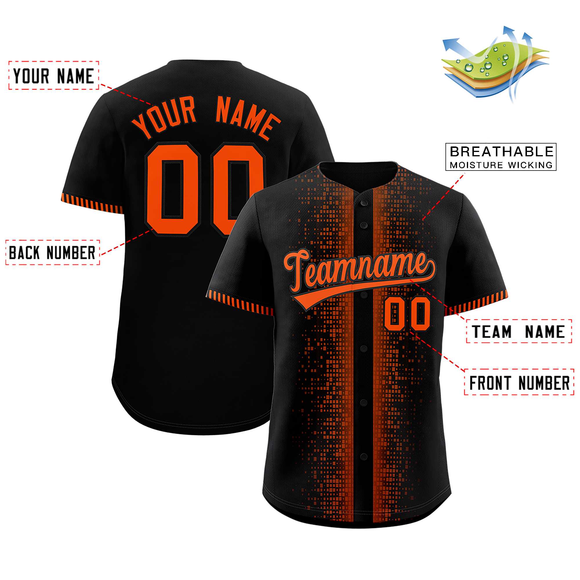 Custom Black Orange Personalized Phonetic Rhythm Authentic Baseball Jersey