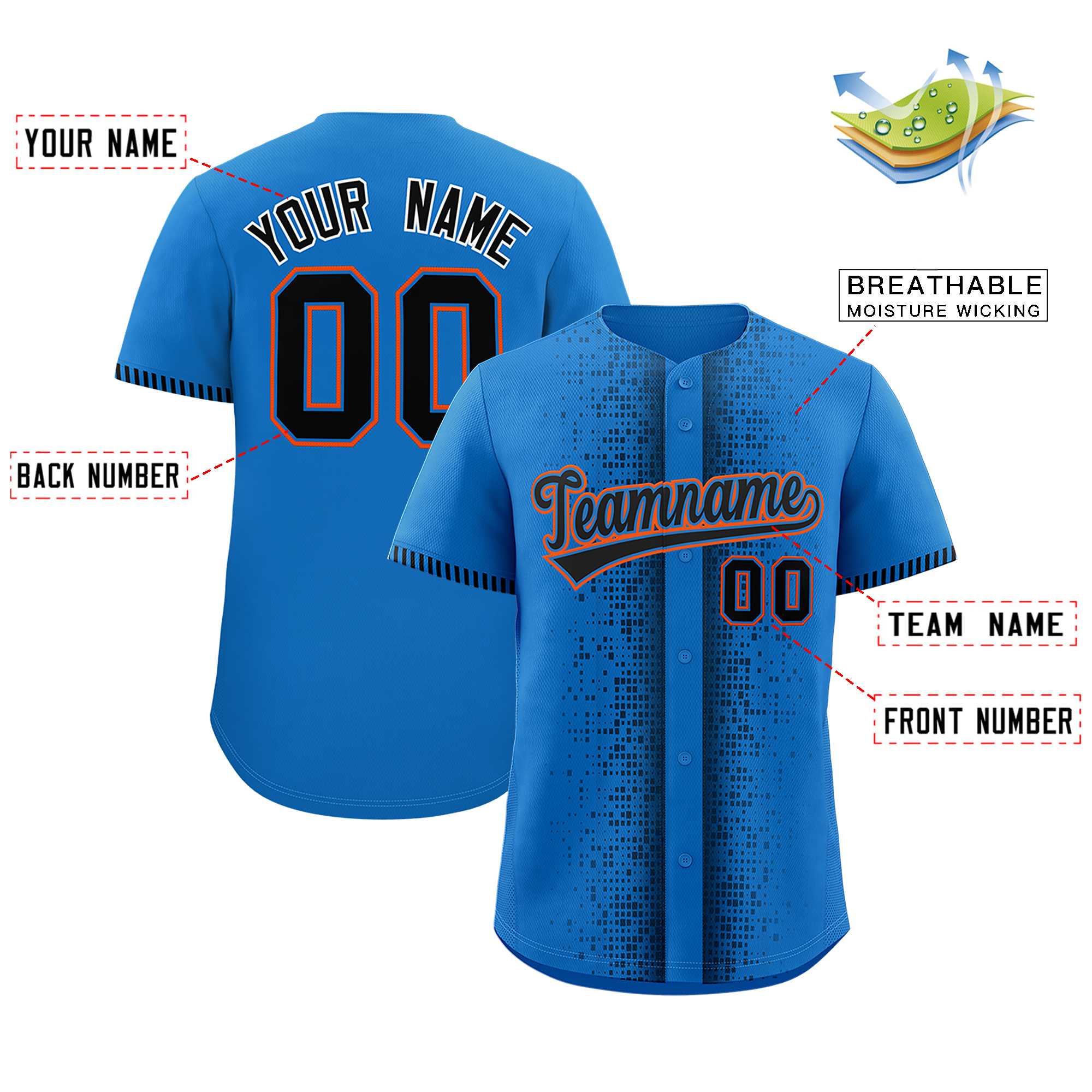 Custom Powder Blue Black Personalized Phonetic Rhythm Authentic Baseball Jersey