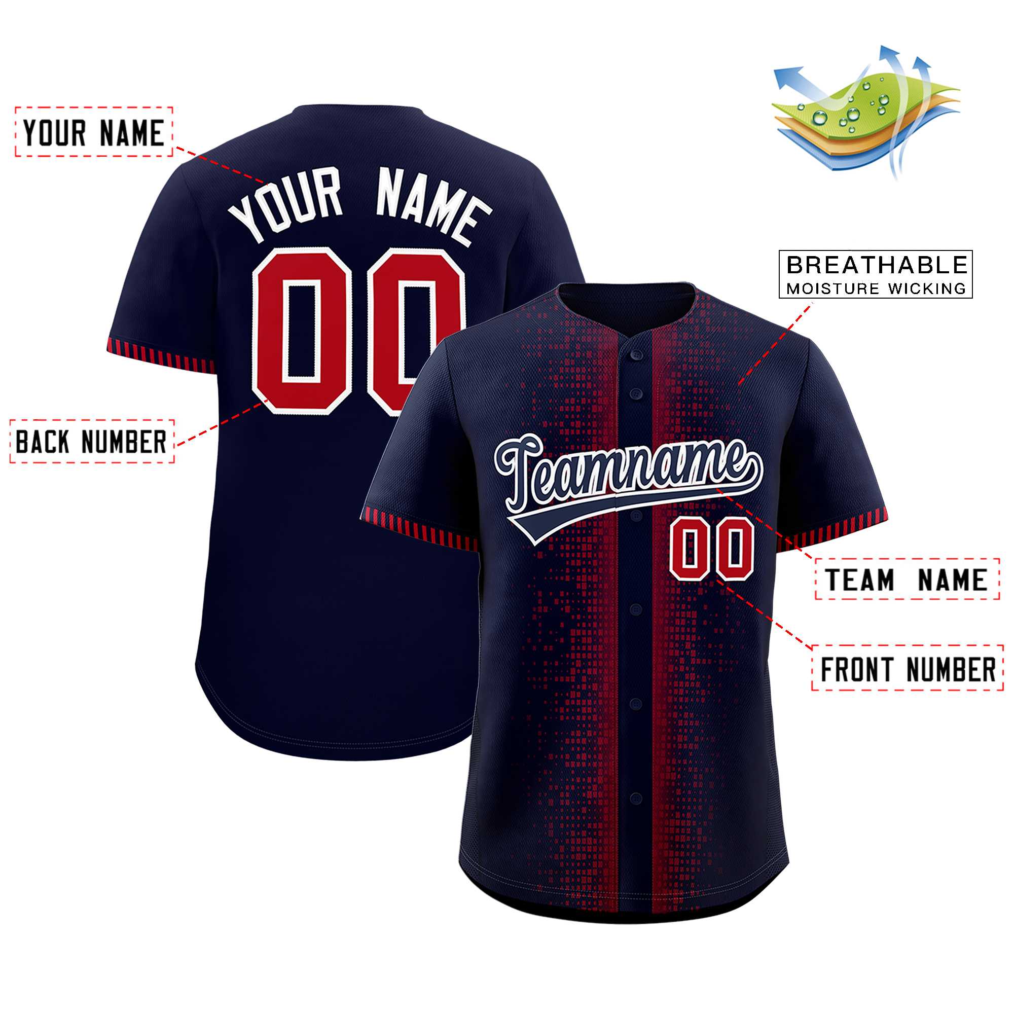 Custom Navy Red Personalized Phonetic Rhythm Authentic Baseball Jersey