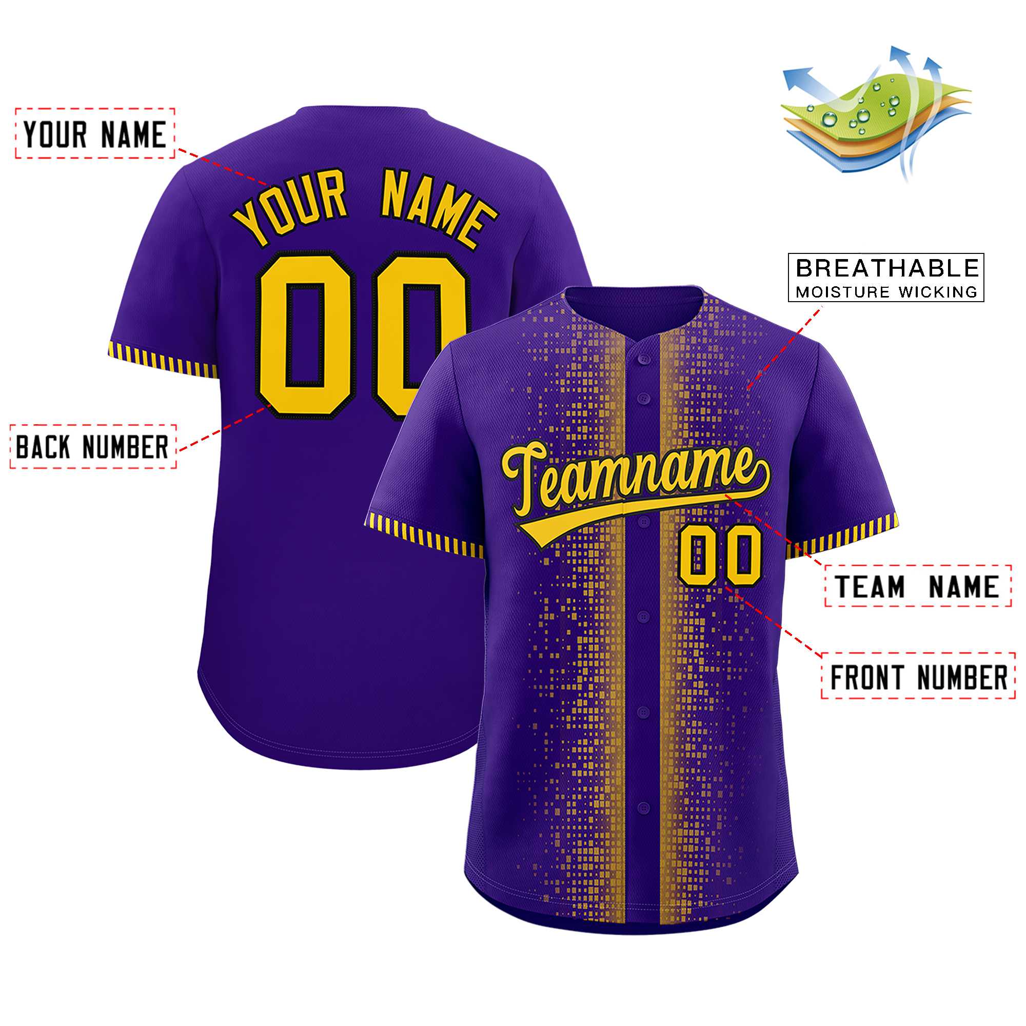 Custom Purple Gold Personalized Phonetic Rhythm Authentic Baseball Jersey