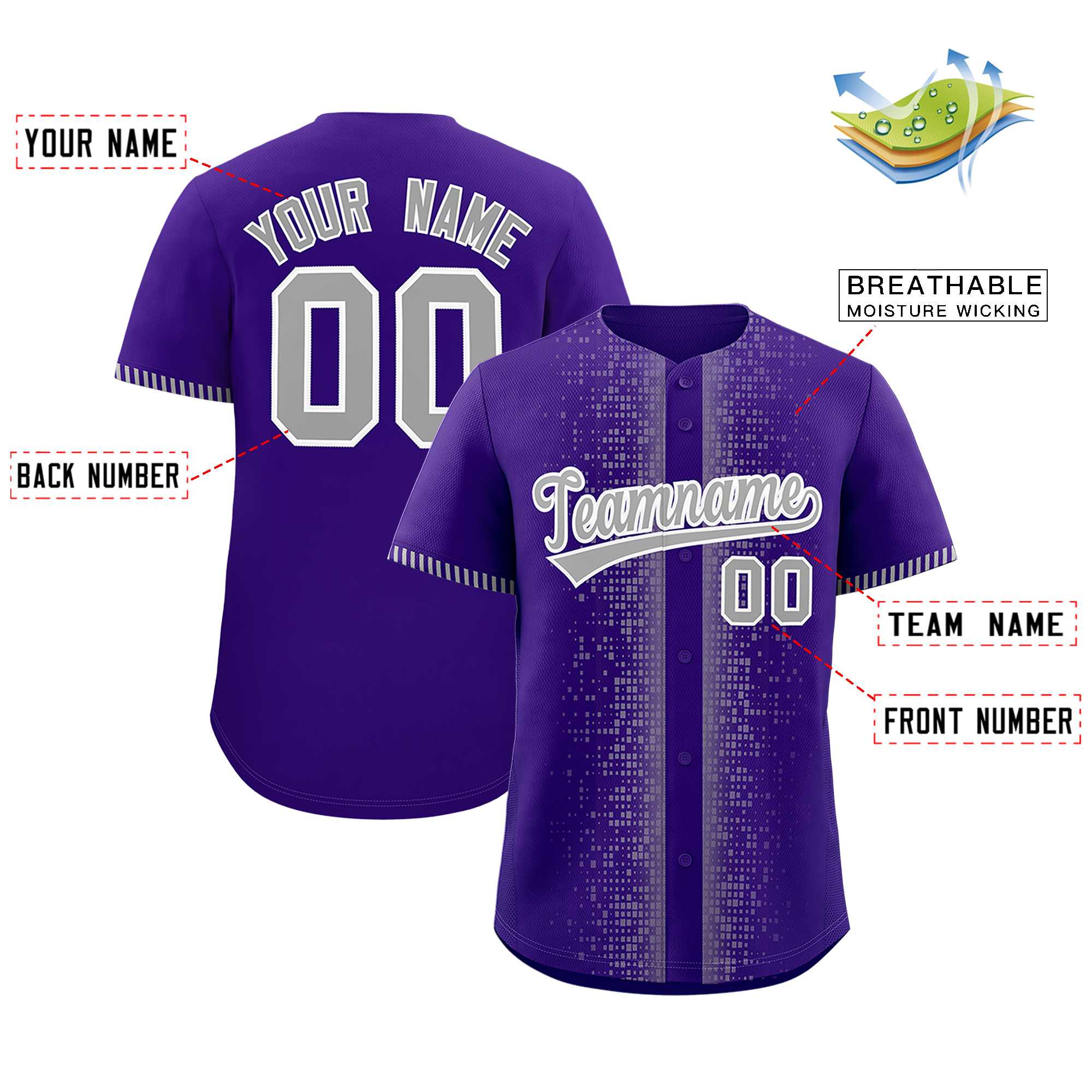 Custom Purple Gray Personalized Phonetic Rhythm Authentic Baseball Jersey