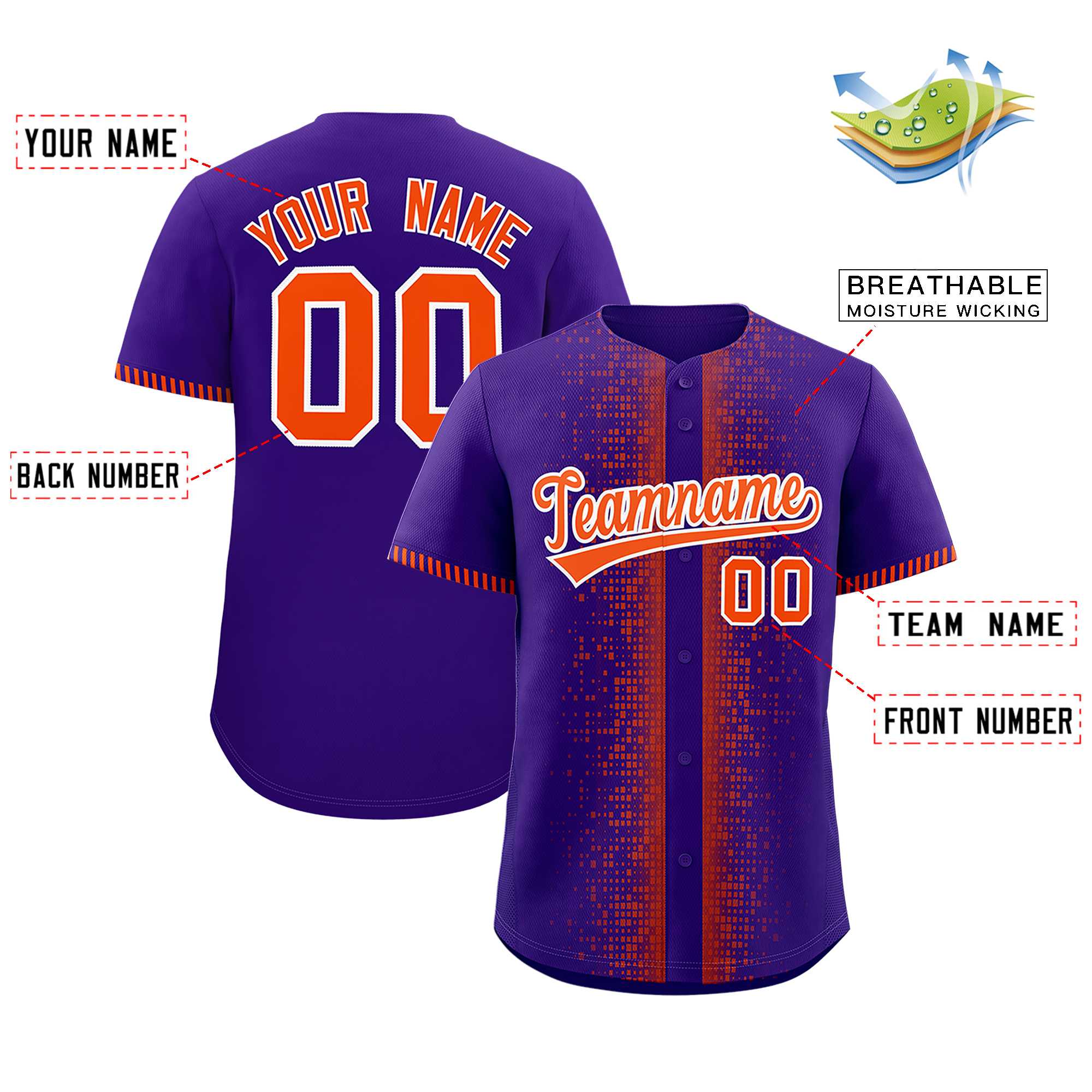 Custom Purple Orange Personalized Phonetic Rhythm Authentic Baseball Jersey