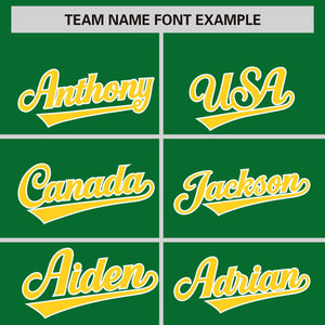 Custom Kelly Green Gold Personalized Phonetic Rhythm Authentic Baseball Jersey