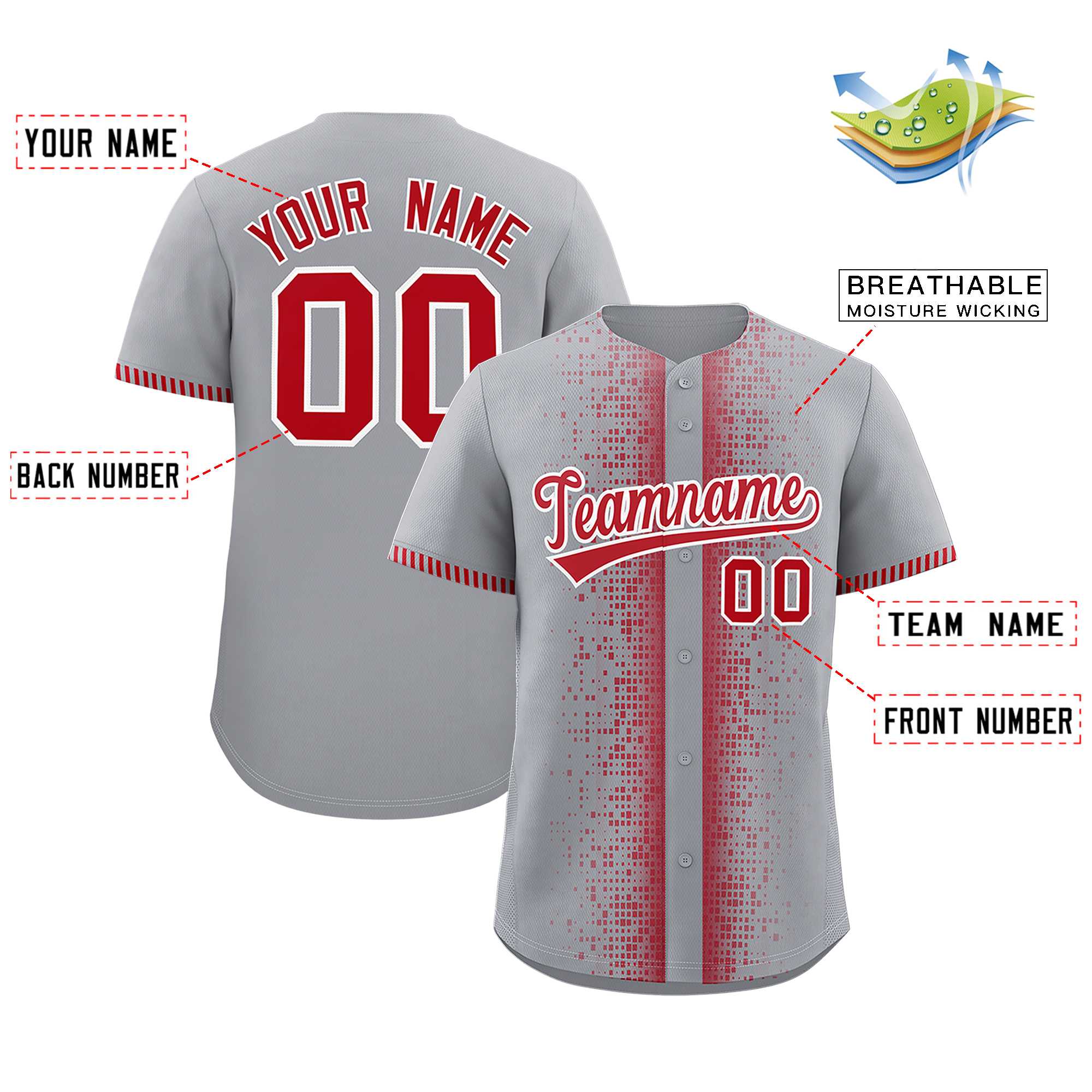 Custom Gray Red Personalized Phonetic Rhythm Authentic Baseball Jersey