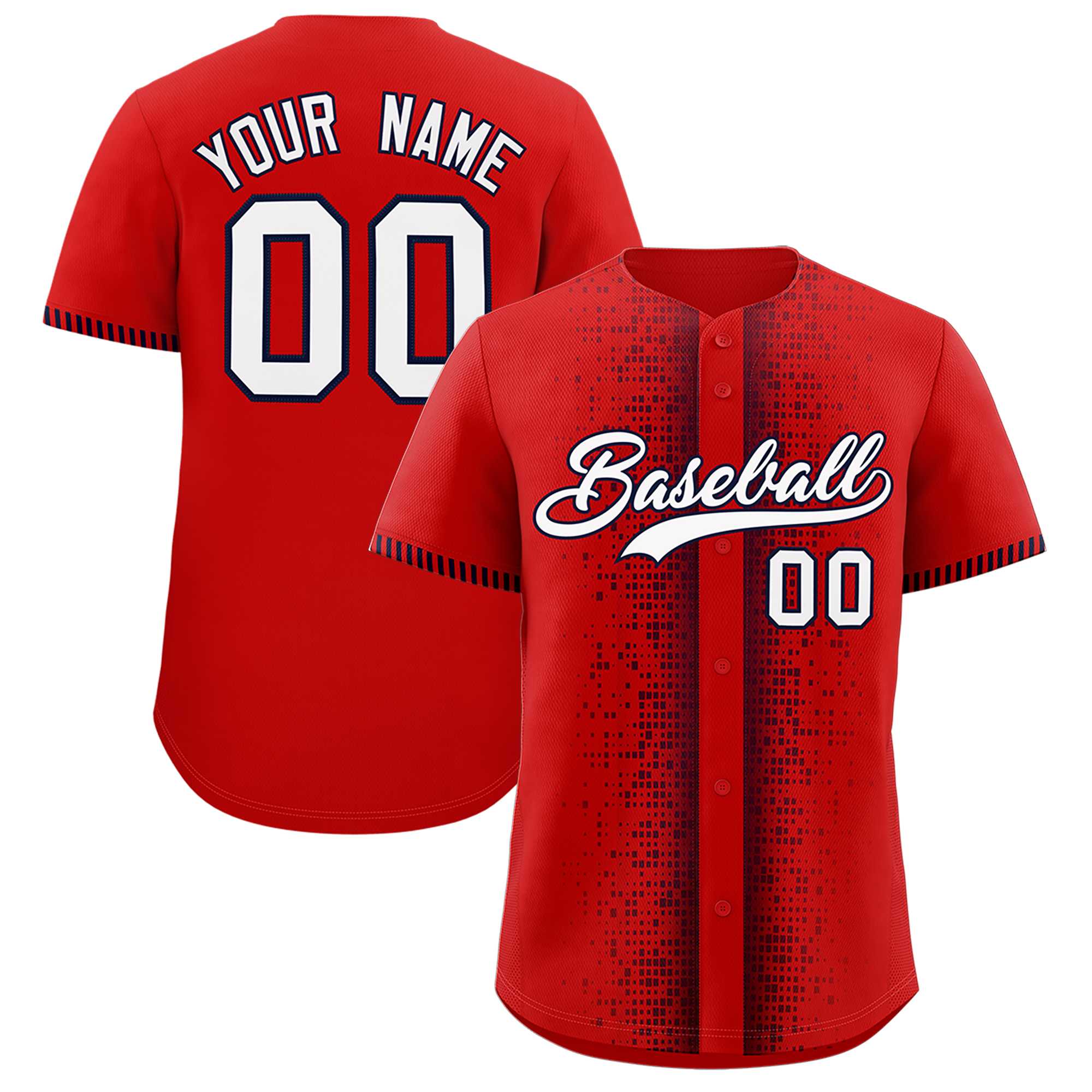 Custom Red Navy Personalized Phonetic Rhythm Authentic Baseball Jersey