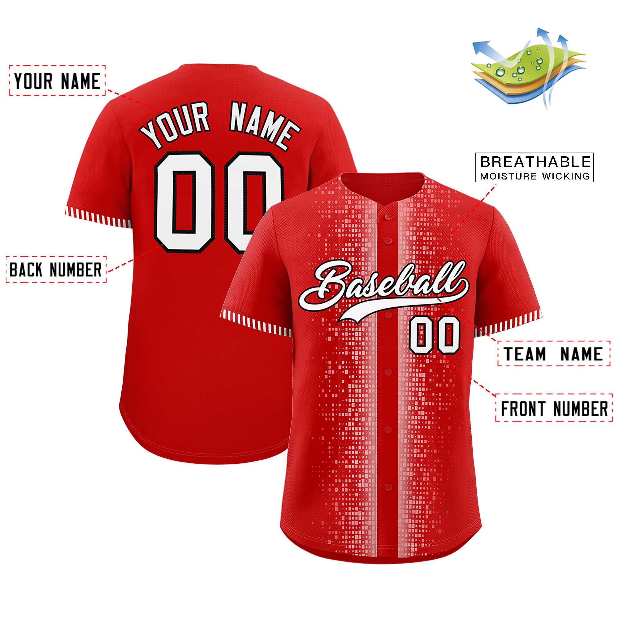 Custom Red White Personalized Phonetic Rhythm Authentic Baseball Jersey