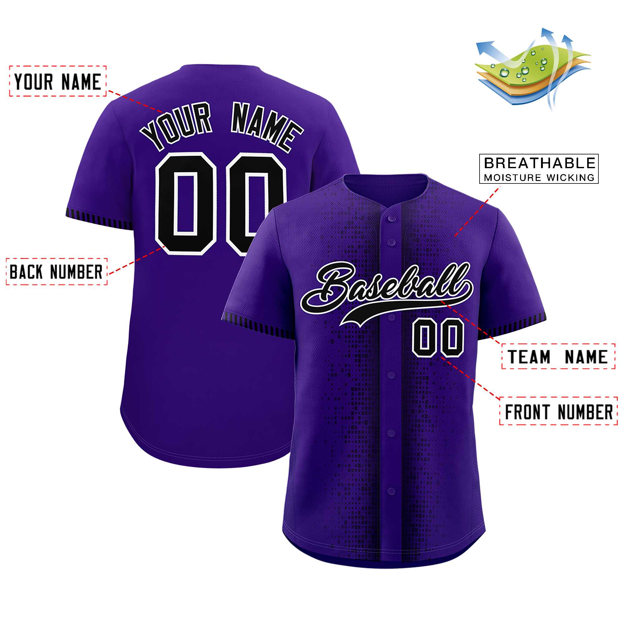 Custom Purple Black Personalized Phonetic Rhythm Authentic Baseball Jersey