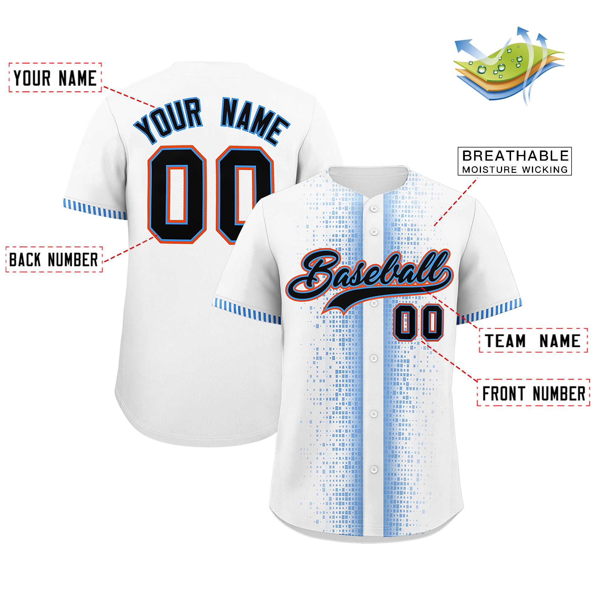 Custom White Powder Blue Personalized Phonetic Rhythm Authentic Baseball Jersey