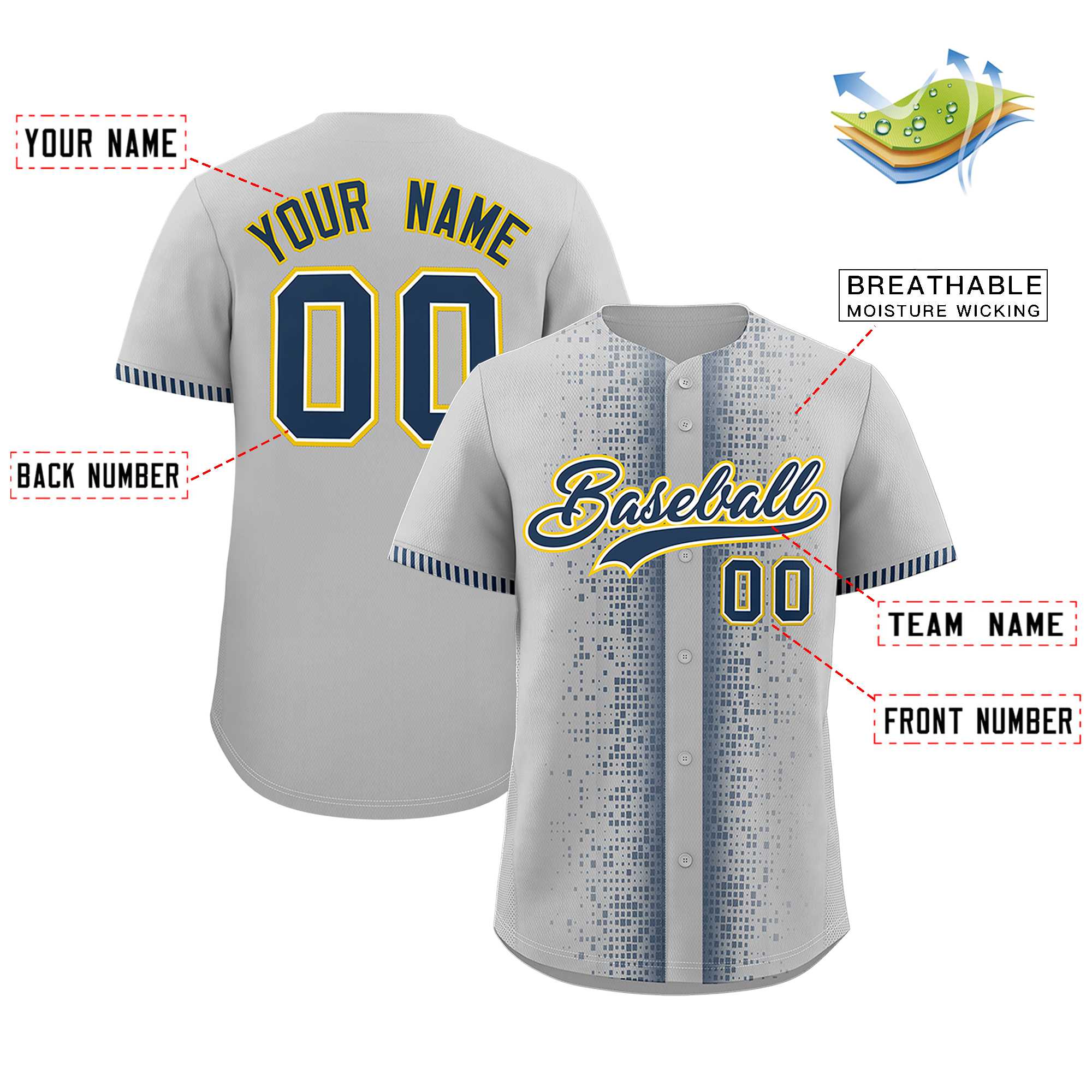 Custom Gray Midnight Blue Personalized Phonetic Rhythm Authentic Baseball Jersey