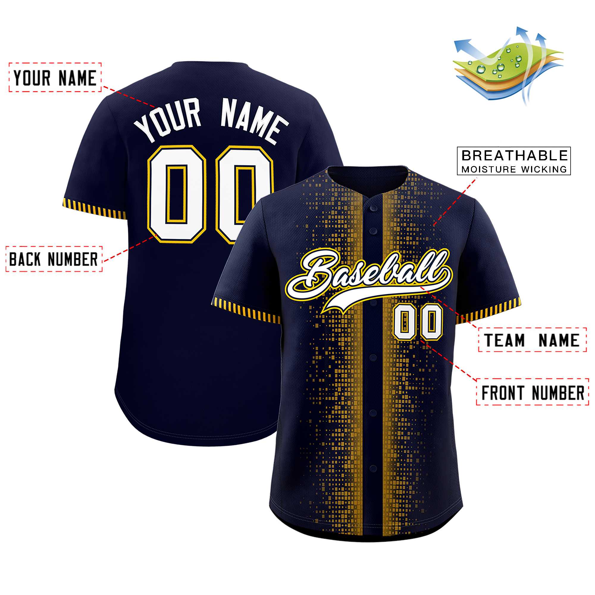 Custom Navy Yellow Personalized Phonetic Rhythm Authentic Baseball Jersey