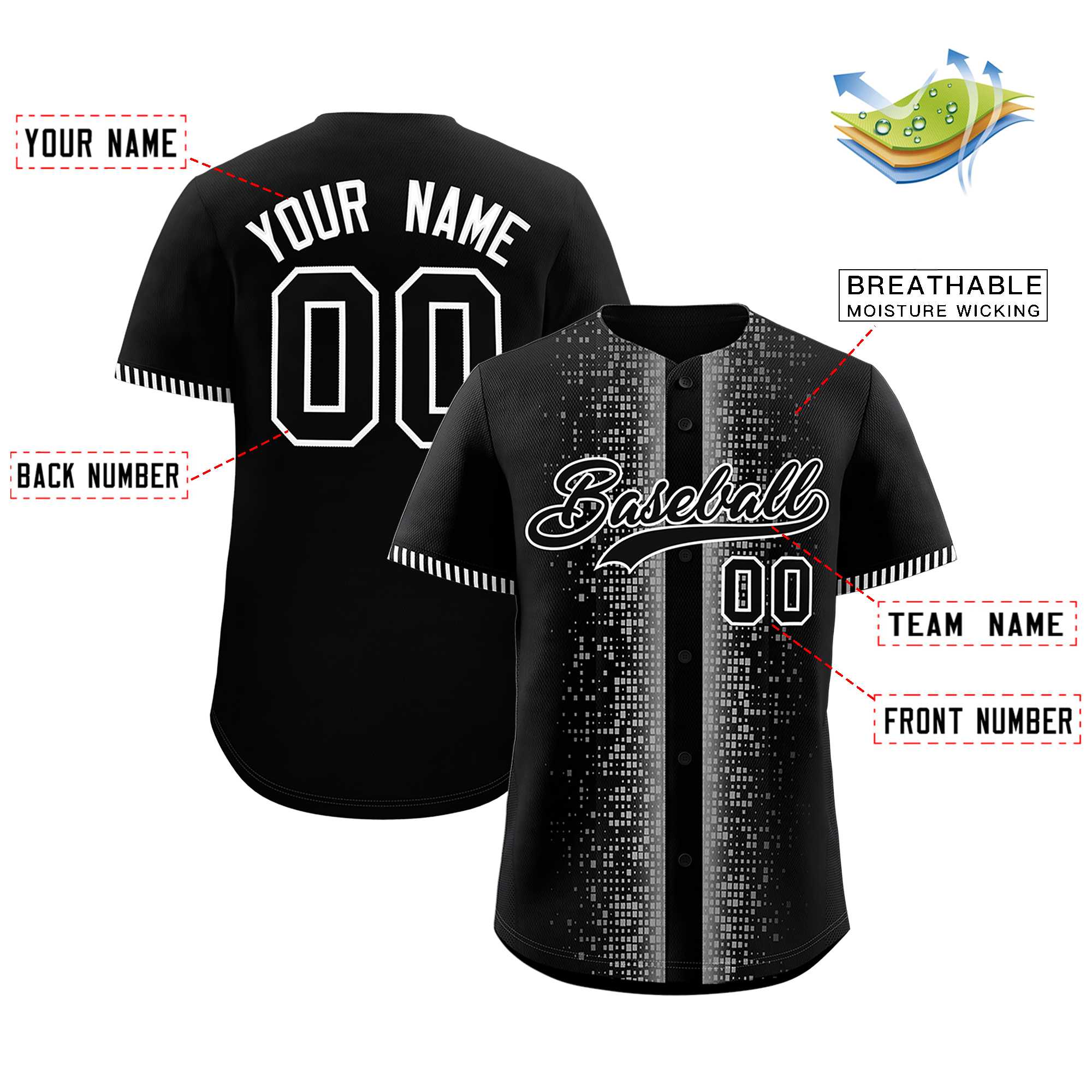 Custom Black White Personalized Phonetic Rhythm Authentic Baseball Jersey