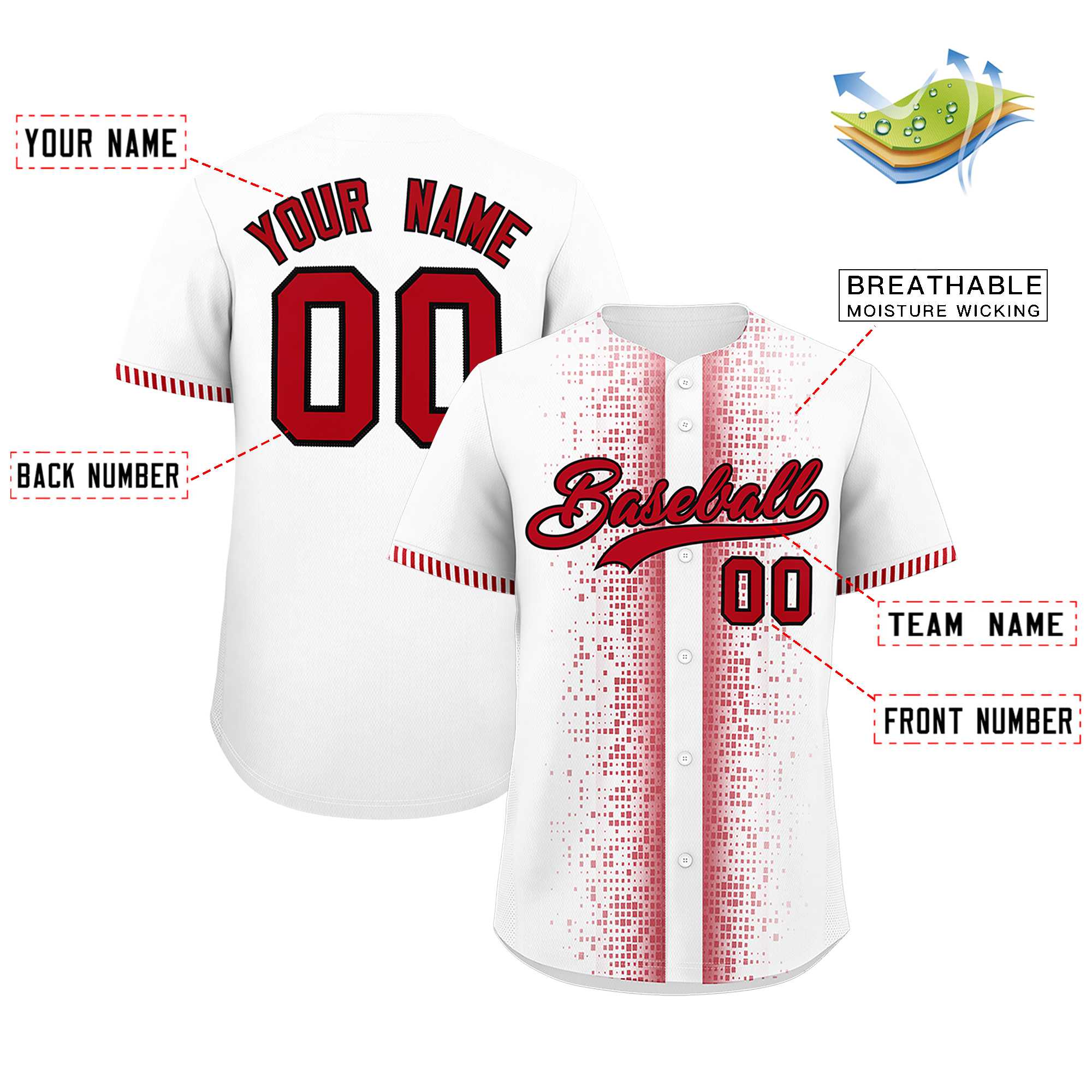 Custom White Red Personalized Phonetic Rhythm Authentic Baseball Jersey