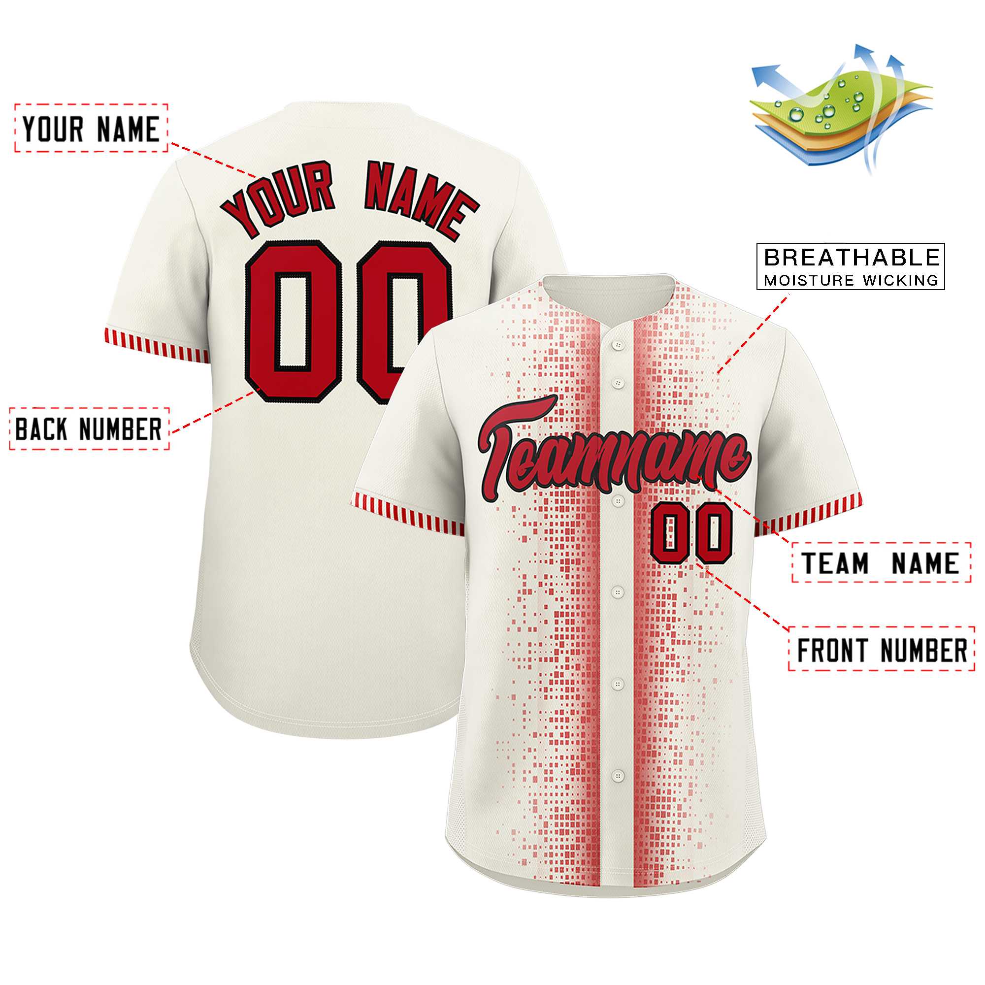 Custom Cream Red Personalized Phonetic Rhythm Authentic Baseball Jersey