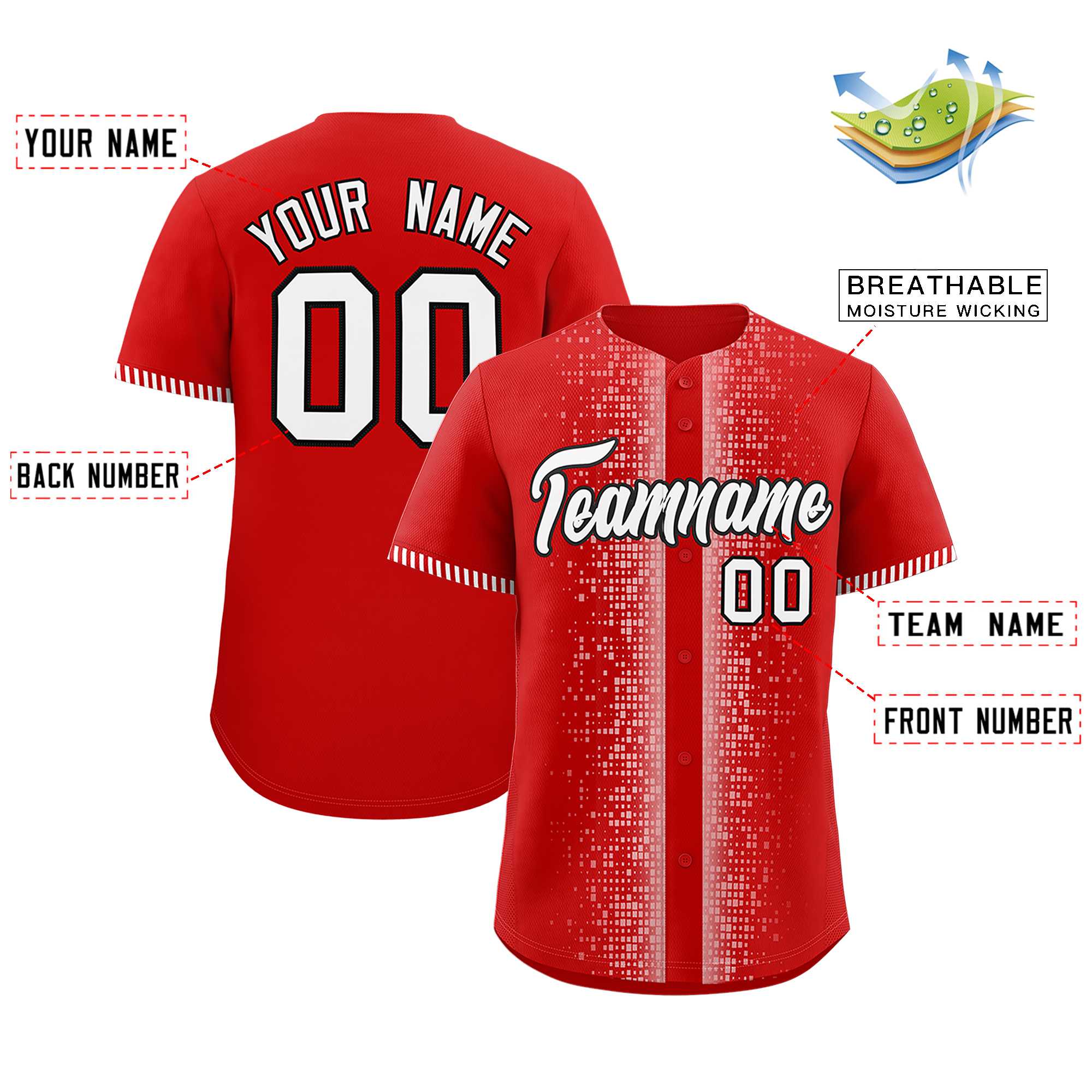 Custom Red White Personalized Phonetic Rhythm Authentic Baseball Jersey