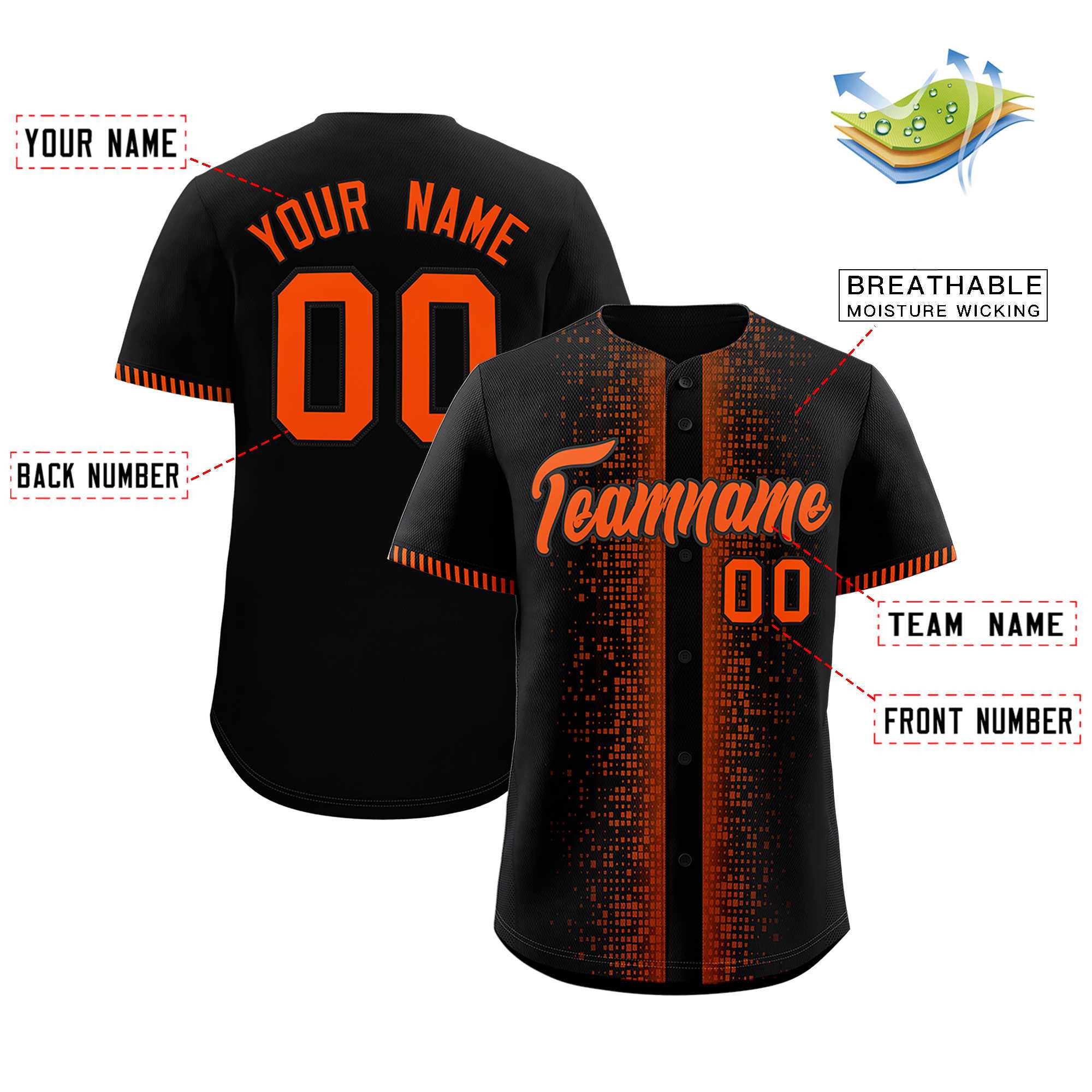 Custom Black Orange Personalized Phonetic Rhythm Authentic Baseball Jersey