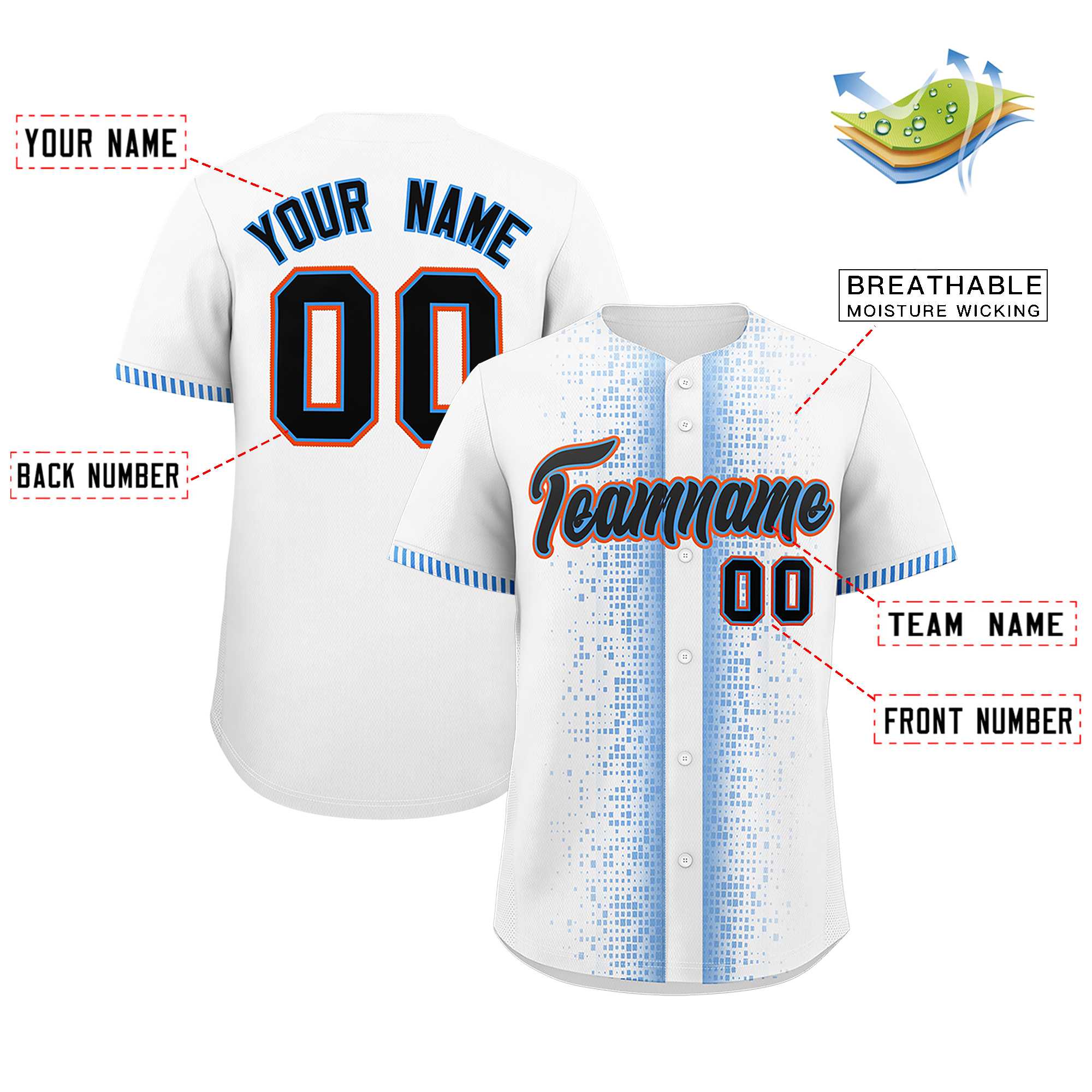 Custom White Powder Blue Personalized Phonetic Rhythm Authentic Baseball Jersey