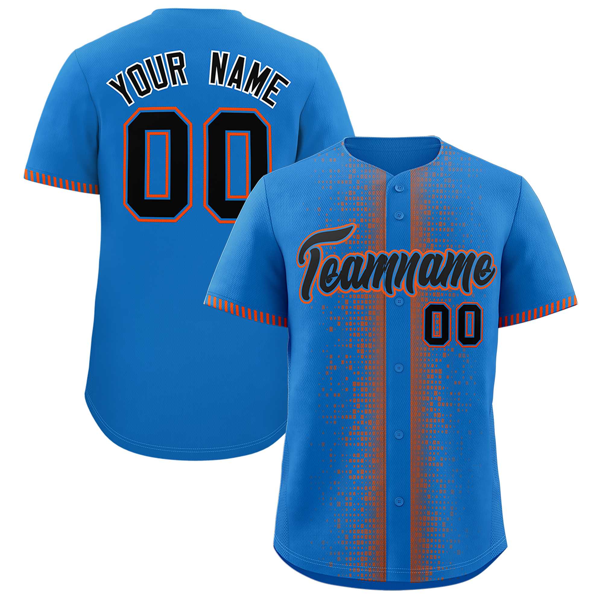 Custom Powder Blue Orange Personalized Phonetic Rhythm Authentic Baseball Jersey