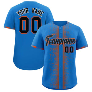 Custom Powder Blue Orange Personalized Phonetic Rhythm Authentic Baseball Jersey