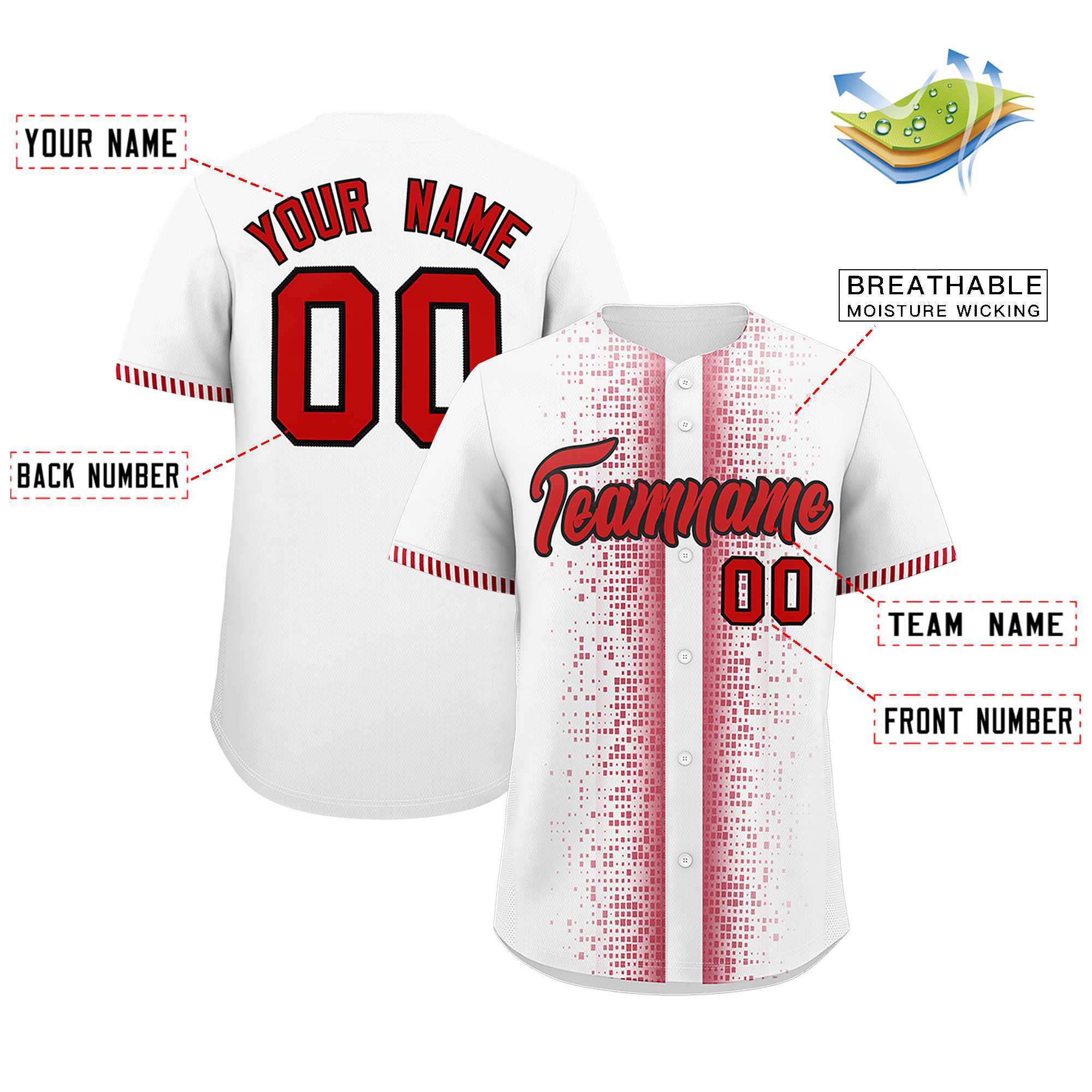 Custom White Red Personalized Phonetic Rhythm Authentic Baseball Jersey