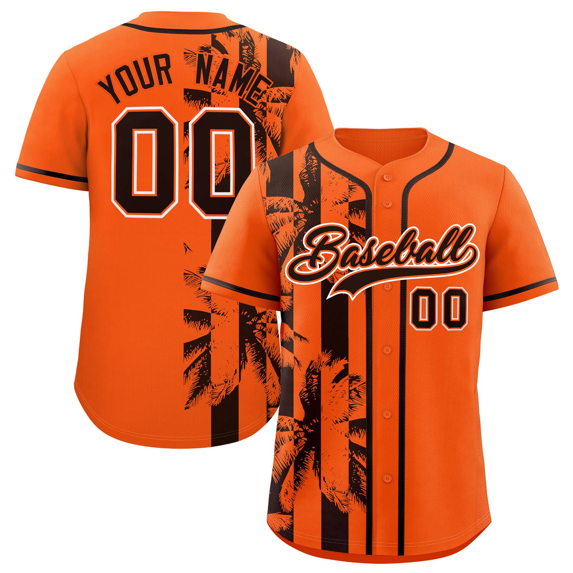 Custom Orange Brown Split Fashion Coconut Tree Design Authentic Baseball Jersey