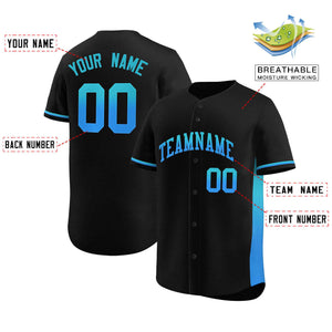 Custom Black Sky Blue-Powder Blue Personalized Gradient Font And Side Design Authentic Baseball Jersey